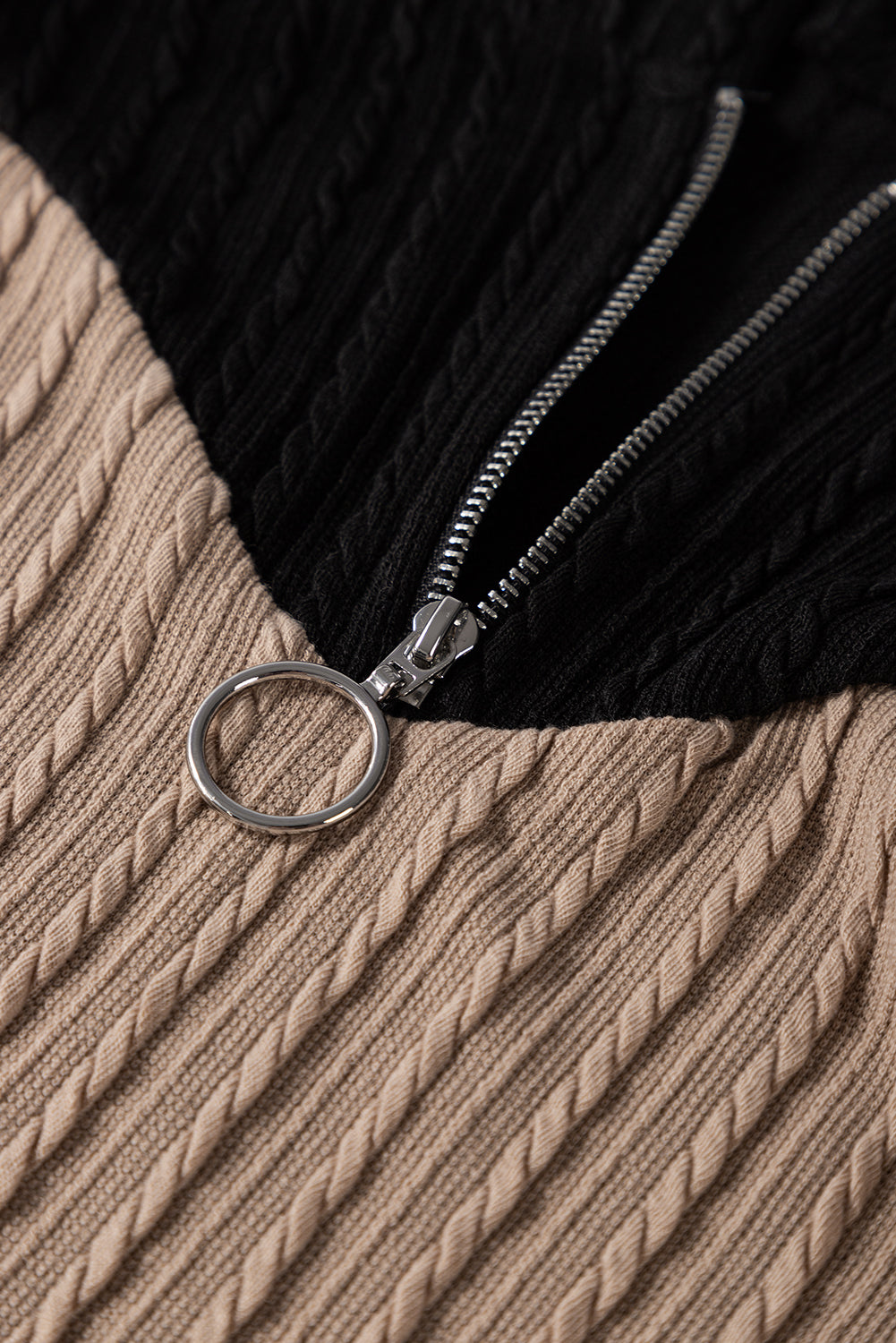 Parchment Textured Colorblock Long Sleeve Quarter Zip Drawstring Hooded Top-Chaelisa's New Jammies