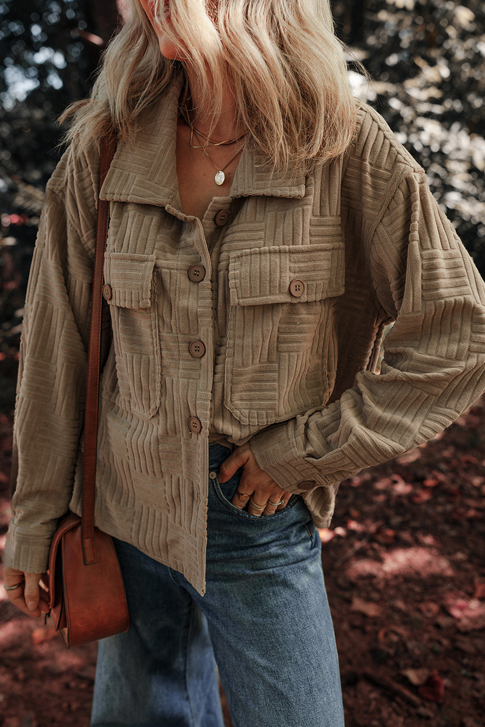 Dark Khaki Textured Chest Pocket Button-up Shacket-Chaelisa's New Jammies
