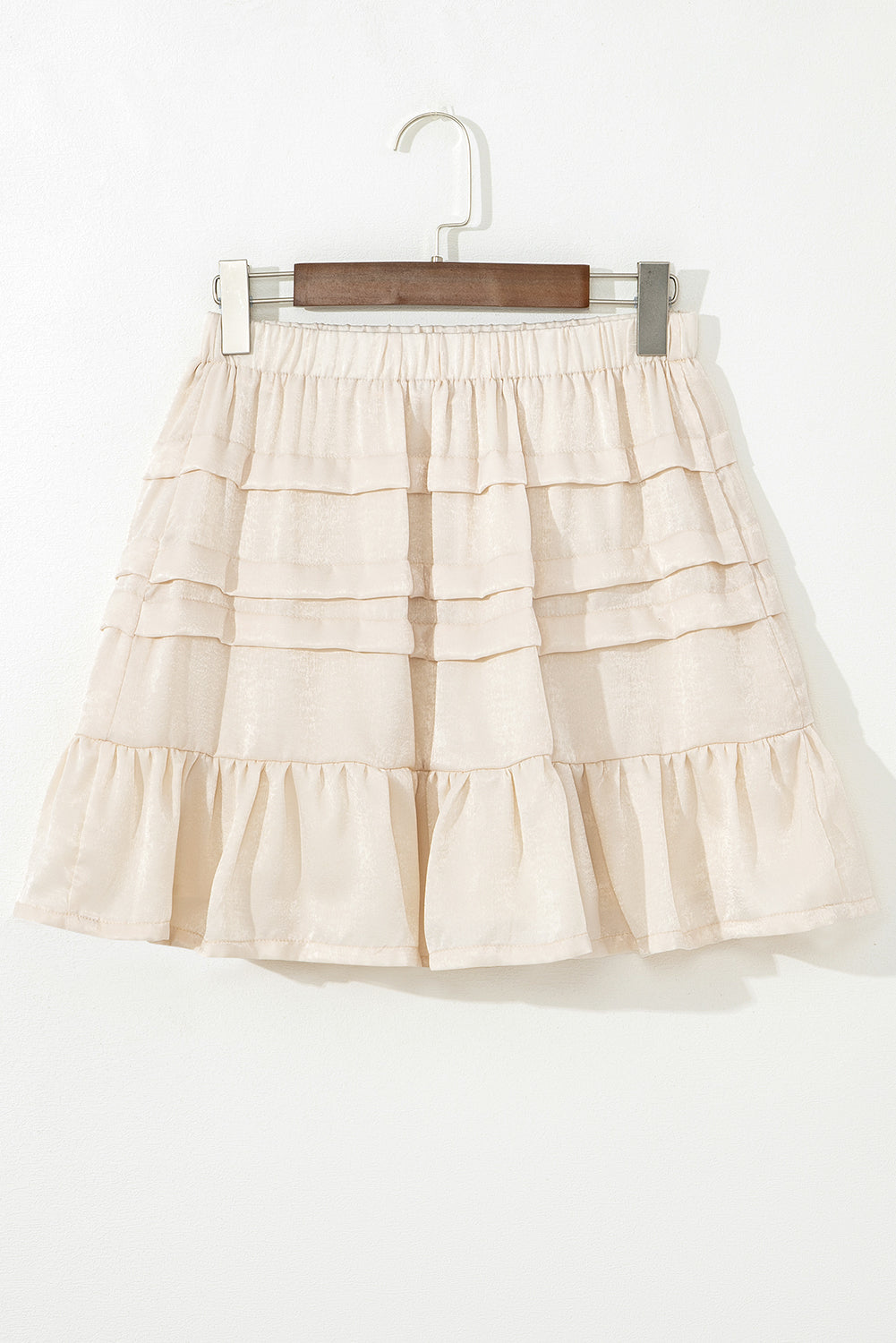 Beige Tiered Ruffled Hemline Elastic Waist Mini Skirt-Chaelisa's New Jammies
