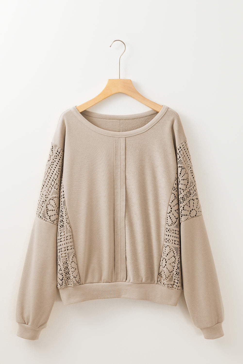Parchment Knit Crochet Exposed Seam Ribbed Trim Sweatshirt-Chaelisa's New Jammies