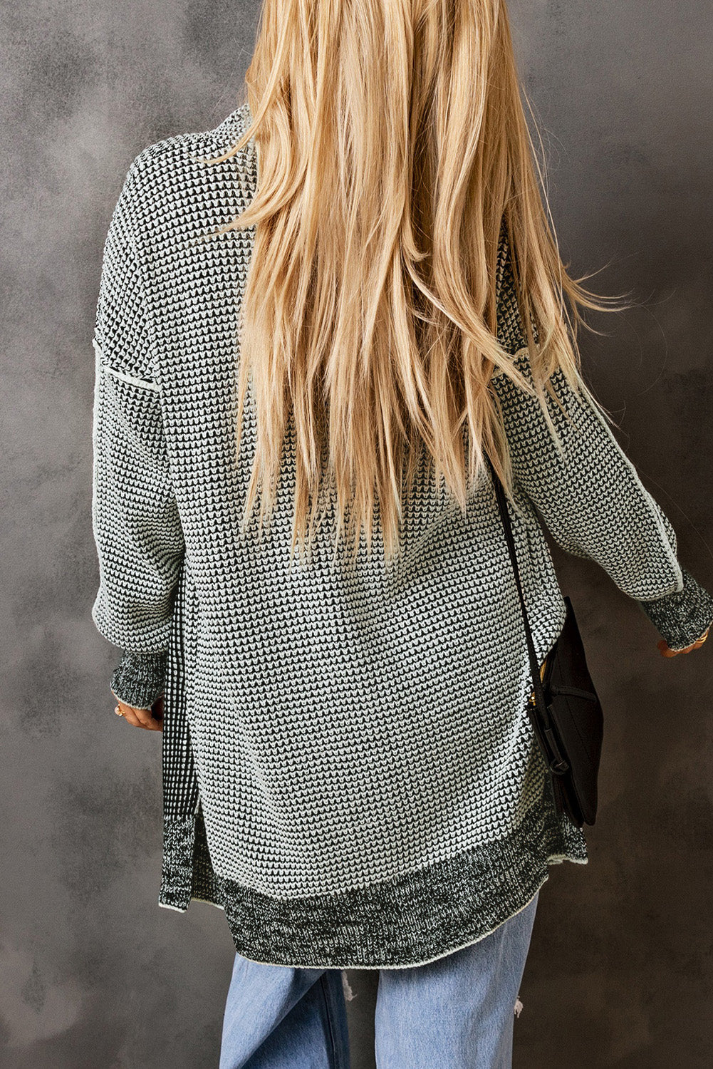 Gray Plaid Knitted Long Open Front Cardigan-Chaelisa's New Jammies