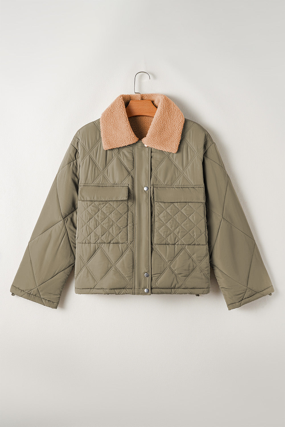 Jungle Green Teddy Collar Flap Pockets Quilted Puffer Jacket-Chaelisa's New Jammies