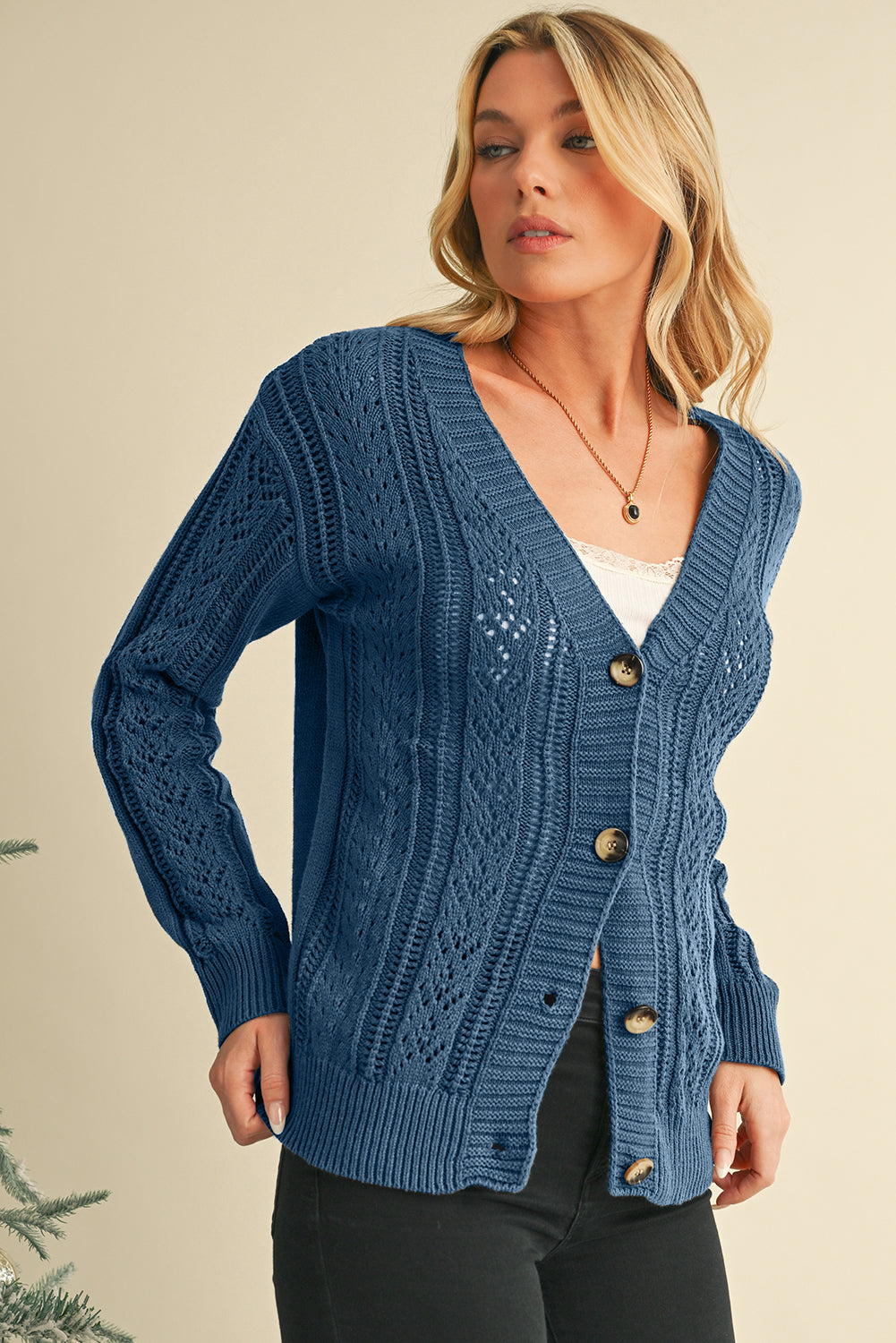 Dark Khaki Hollow Knit Drop Shoulder Cardigan-Chaelisa's New Jammies