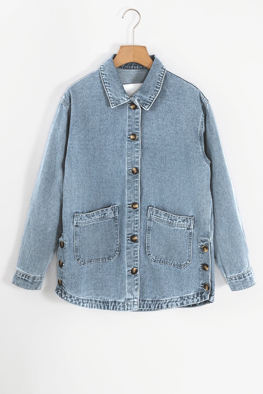 Dusk Blue Slit Buttons Pocketed Denim Jacket-Chaelisa's New Jammies
