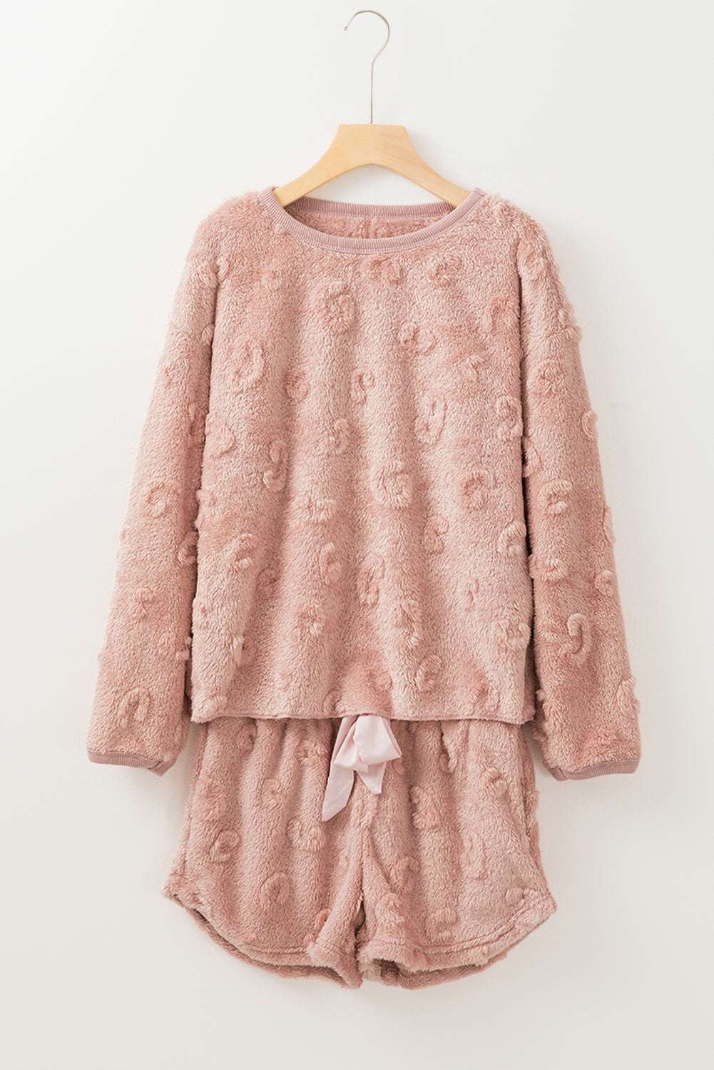 Light Pink Textured Leopard Fleece Loose Two Piece Lounge Set-Chaelisa's New Jammies
