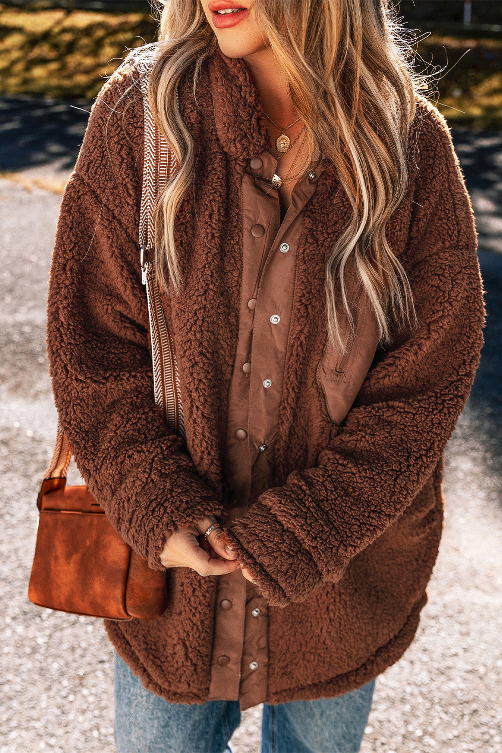 Red Clay Faux Shearling Teddy Bear Jacket-Chaelisa's New Jammies