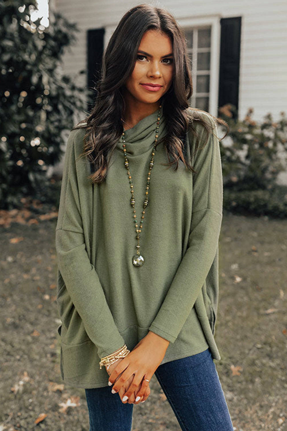 Jungle Green Cowl Neck Shift Tunic Top-Chaelisa's New Jammies