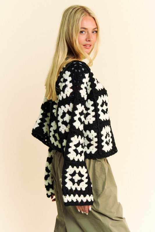 Davi & Dani Full Size Two Tone Flower Square Crochet Open Front Cardigan-Chaelisa's New Jammies
