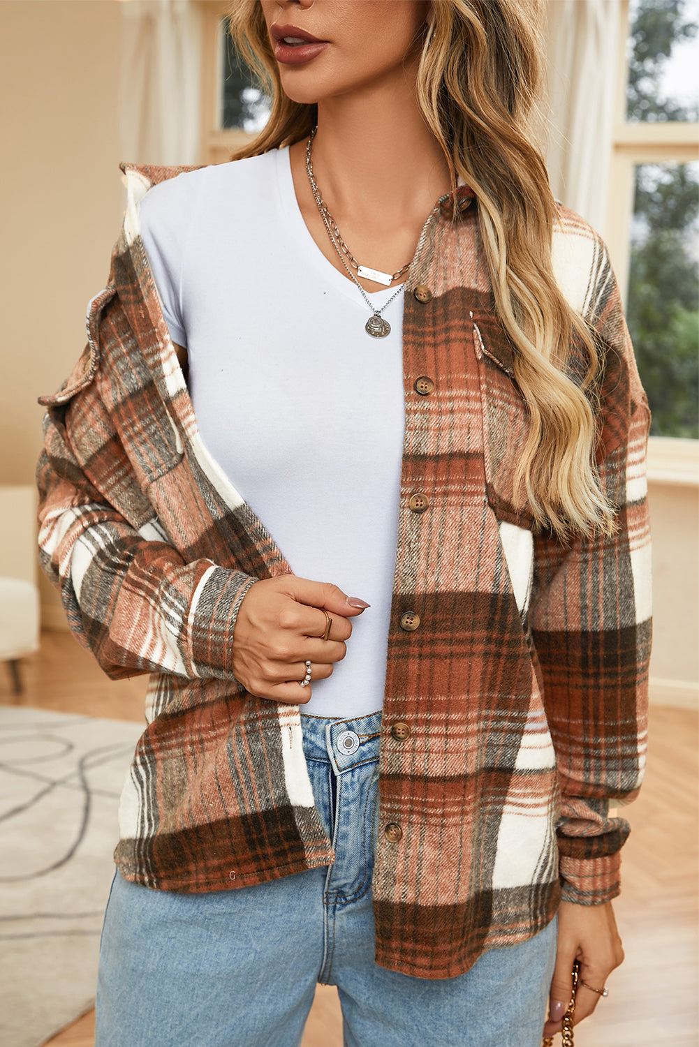 Pink & Grey Plaid Button Up Collared Flannel Shacket-Chaelisa's New Jammies
