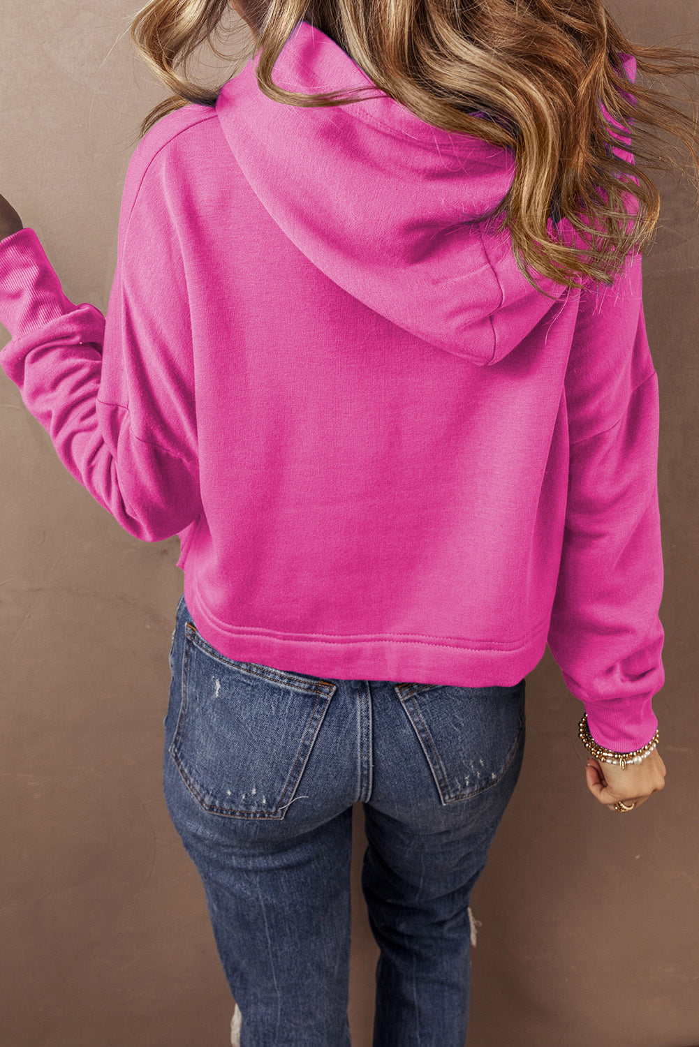 Sachet Pink Solid Drop Shoulder Drawstring Cropped Hoodie-Chaelisa's New Jammies