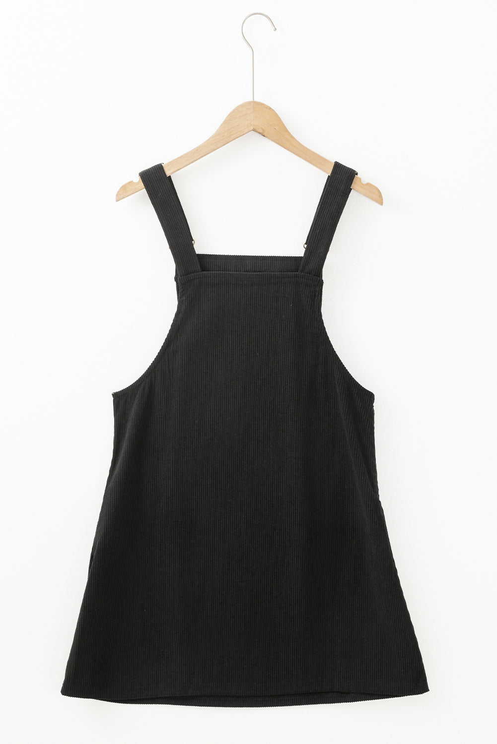 Black Solid Front Pockets Sleeveless Corduroy Overall Dress-Chaelisa's New Jammies