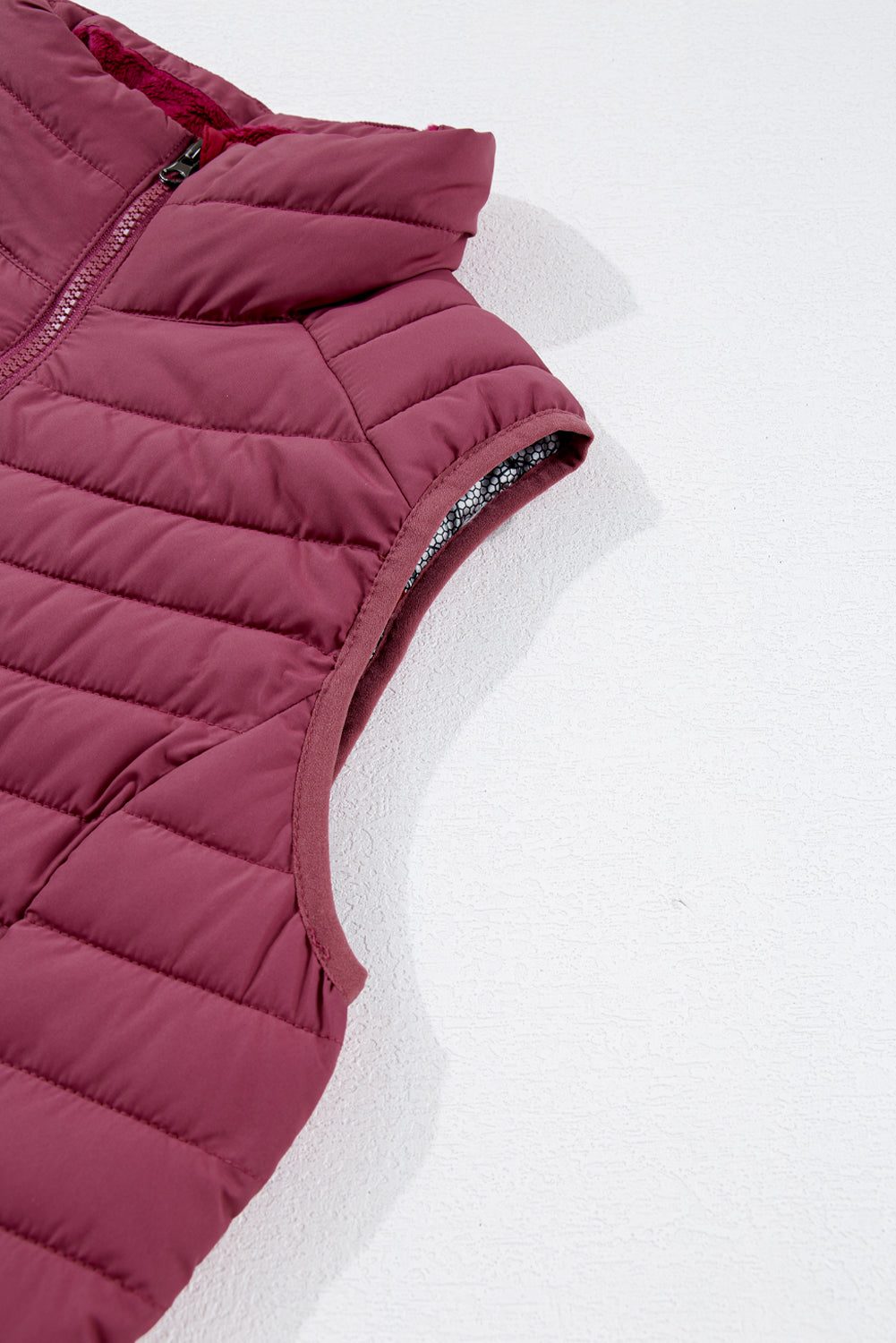 Burgundy Plush Collared Quilted Zipped Puffer Vest-Chaelisa's New Jammies