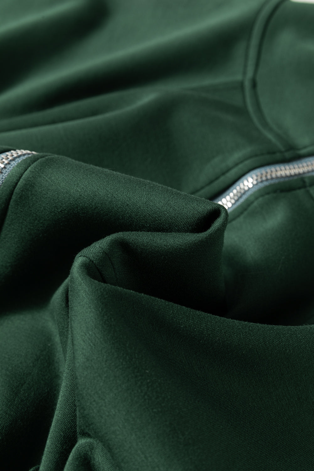 Blackish Green Collared Half Zip French Terry Knit Drawstring Casual Romper-Chaelisa's New Jammies