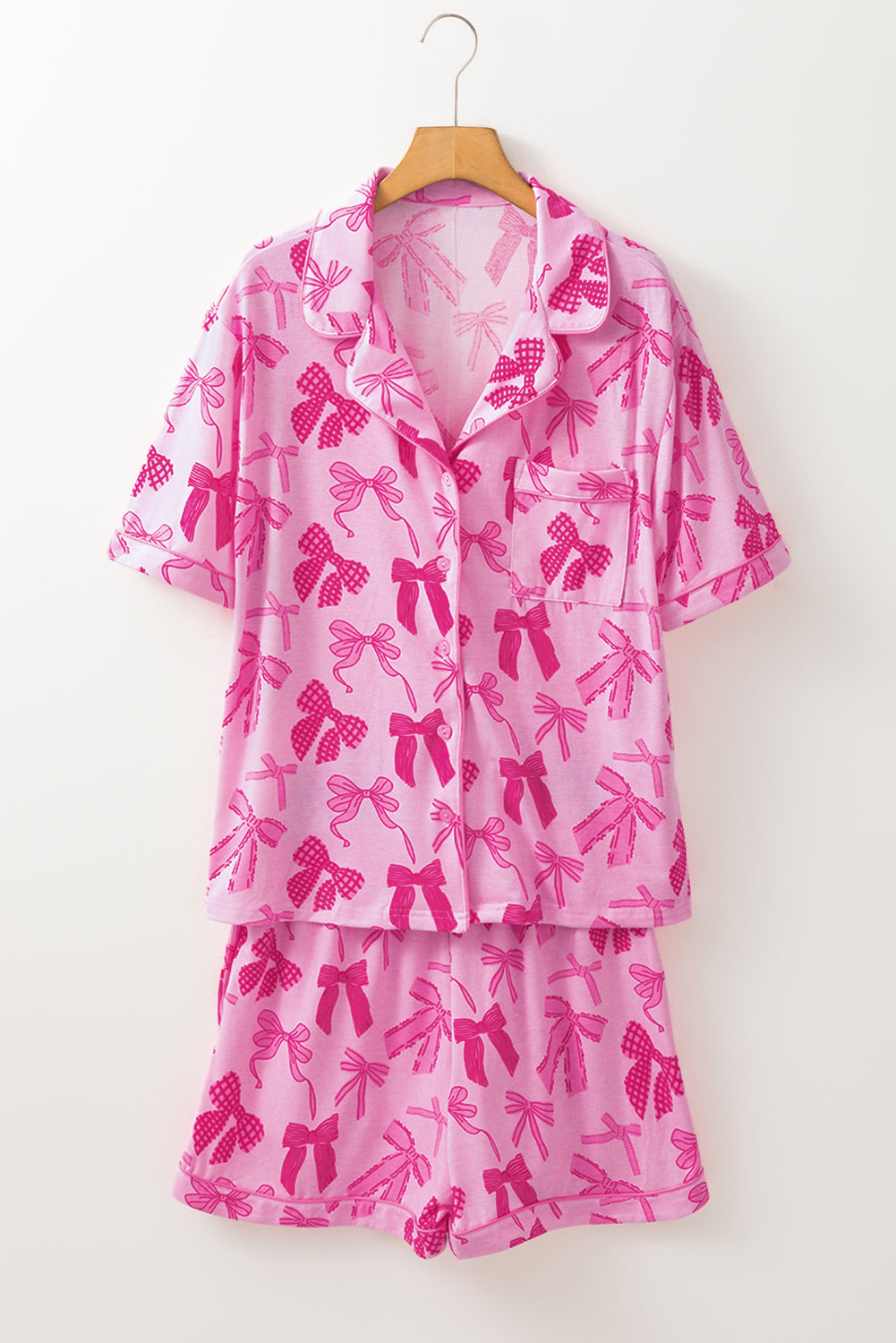 Pink Bow Print Half Sleeve Shirt and Shorts Pajamas Set-Chaelisa's New Jammies