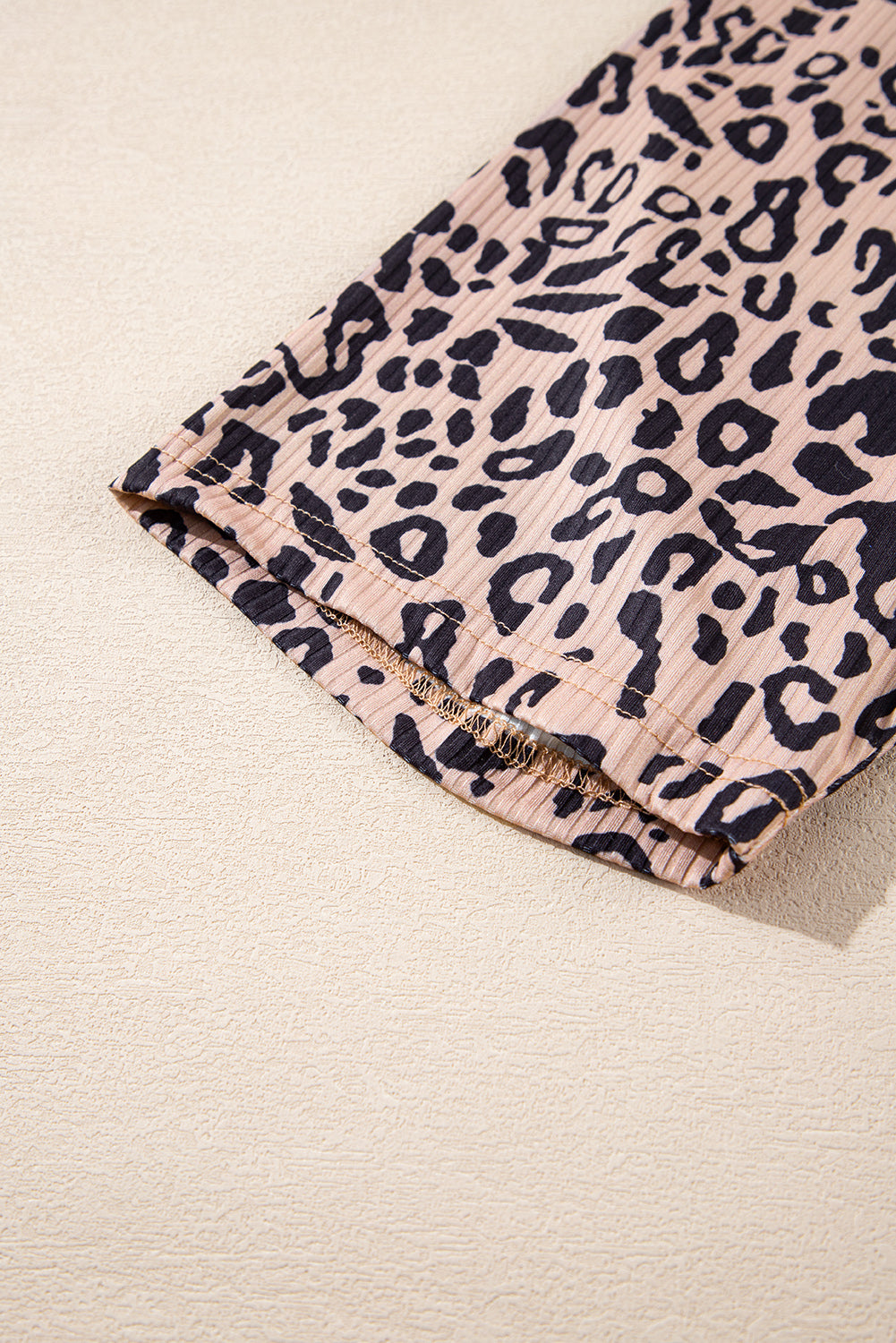 Khaki Leopard Print Ribbed Textured Knit Biker Shorts-Chaelisa's New Jammies