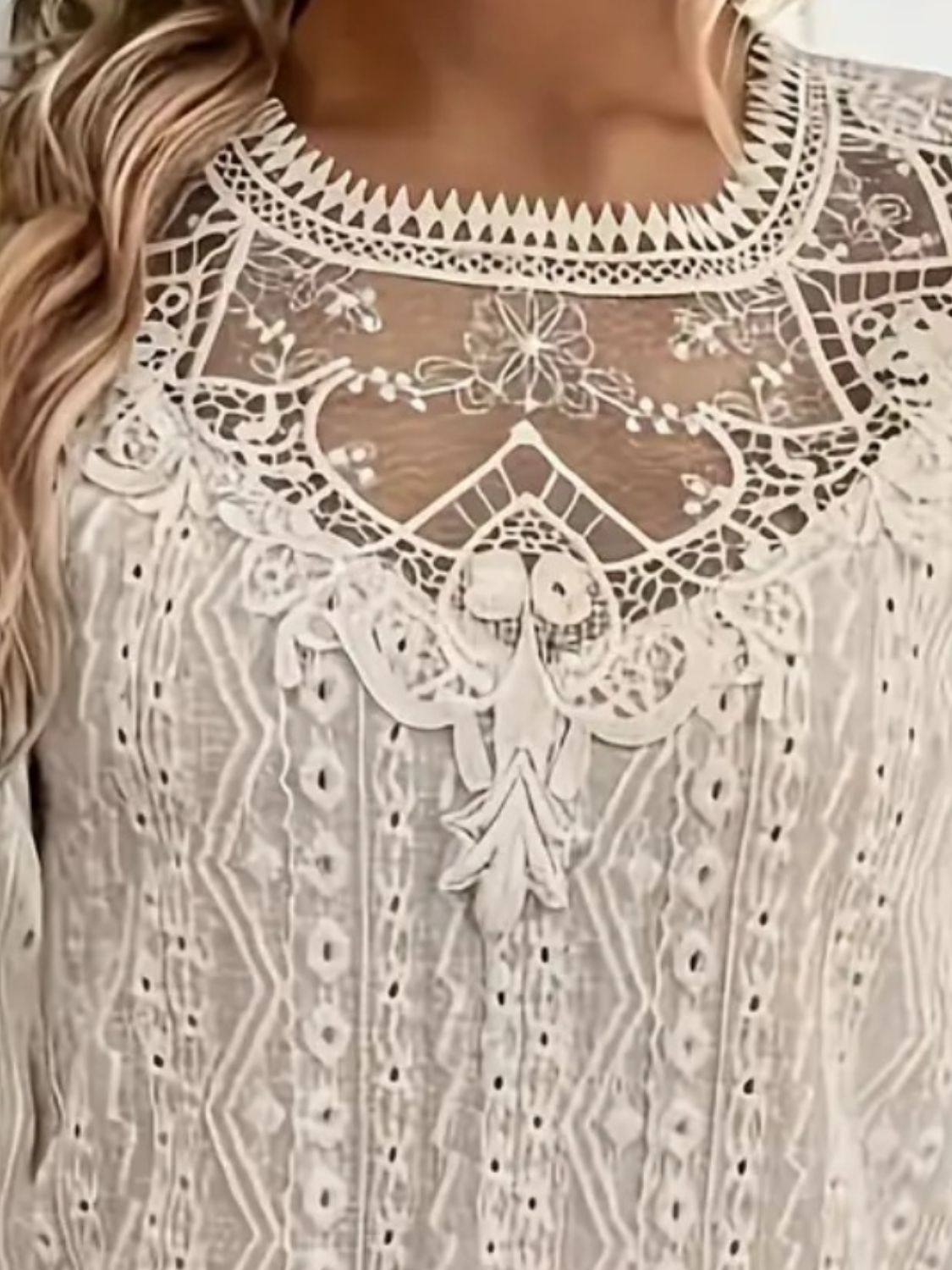 Lace Eyelet Long Sleeve Top-Chaelisa's New Jammies