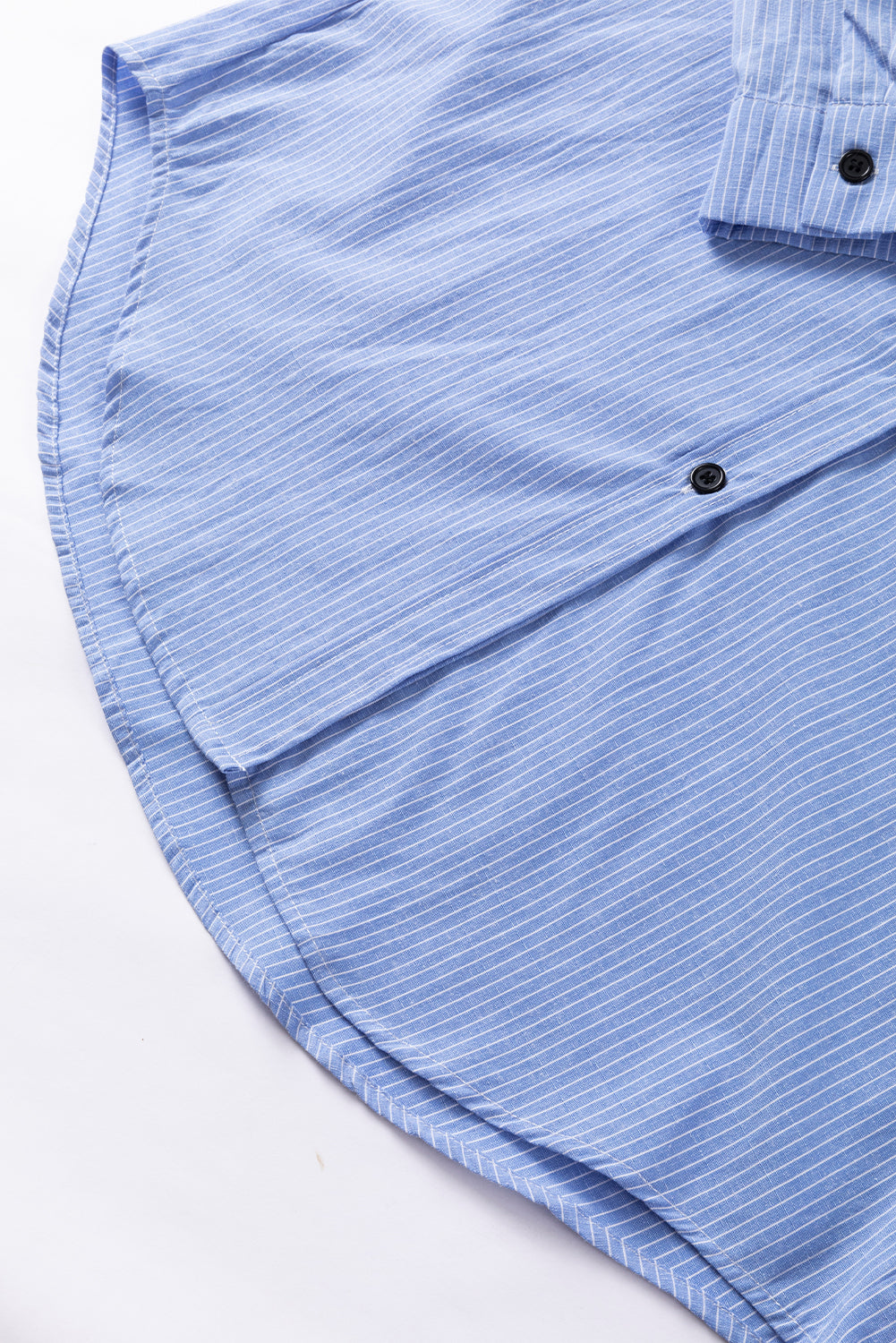 Sky Blue Stripe Roll-tab Sleeve Pocketed Long Shirt-Chaelisa's New Jammies