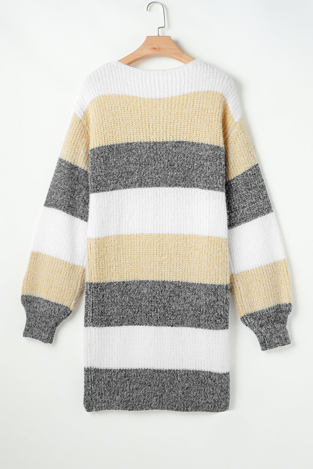 Gray Stripe Colorblock Bubble Sleeve Drop Shoulder Sweater Dress-Chaelisa's New Jammies