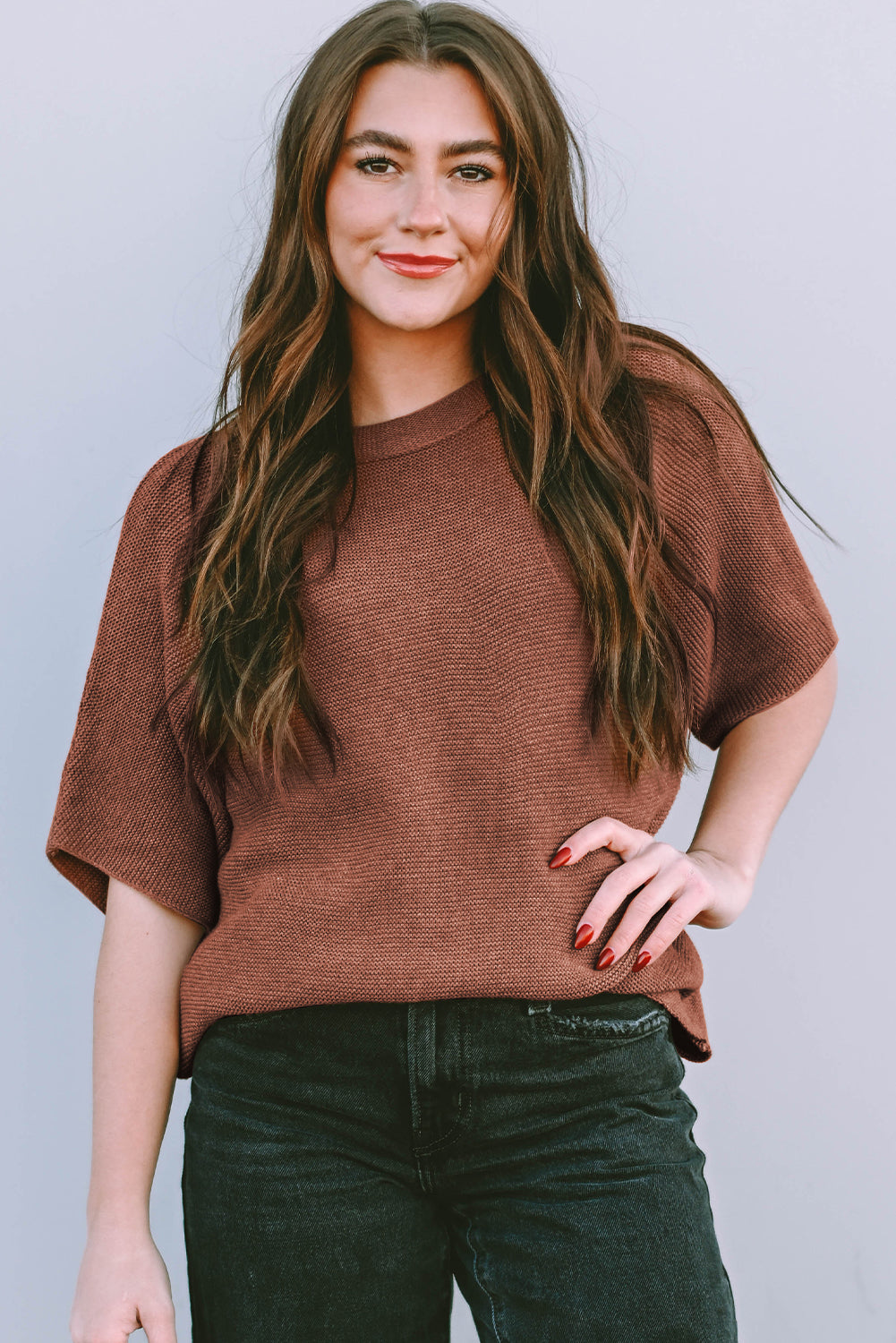 Apricot Mock Neck Short Batwing Sleeve Sweater-Chaelisa's New Jammies