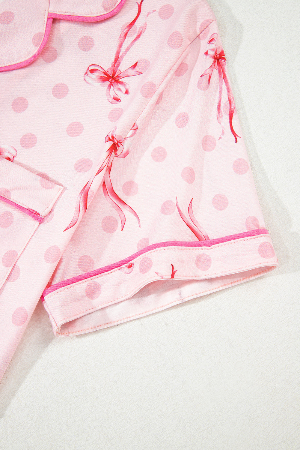 Pink Bow Print Contrast Pipping Short Pajamas Set-Chaelisa's New Jammies
