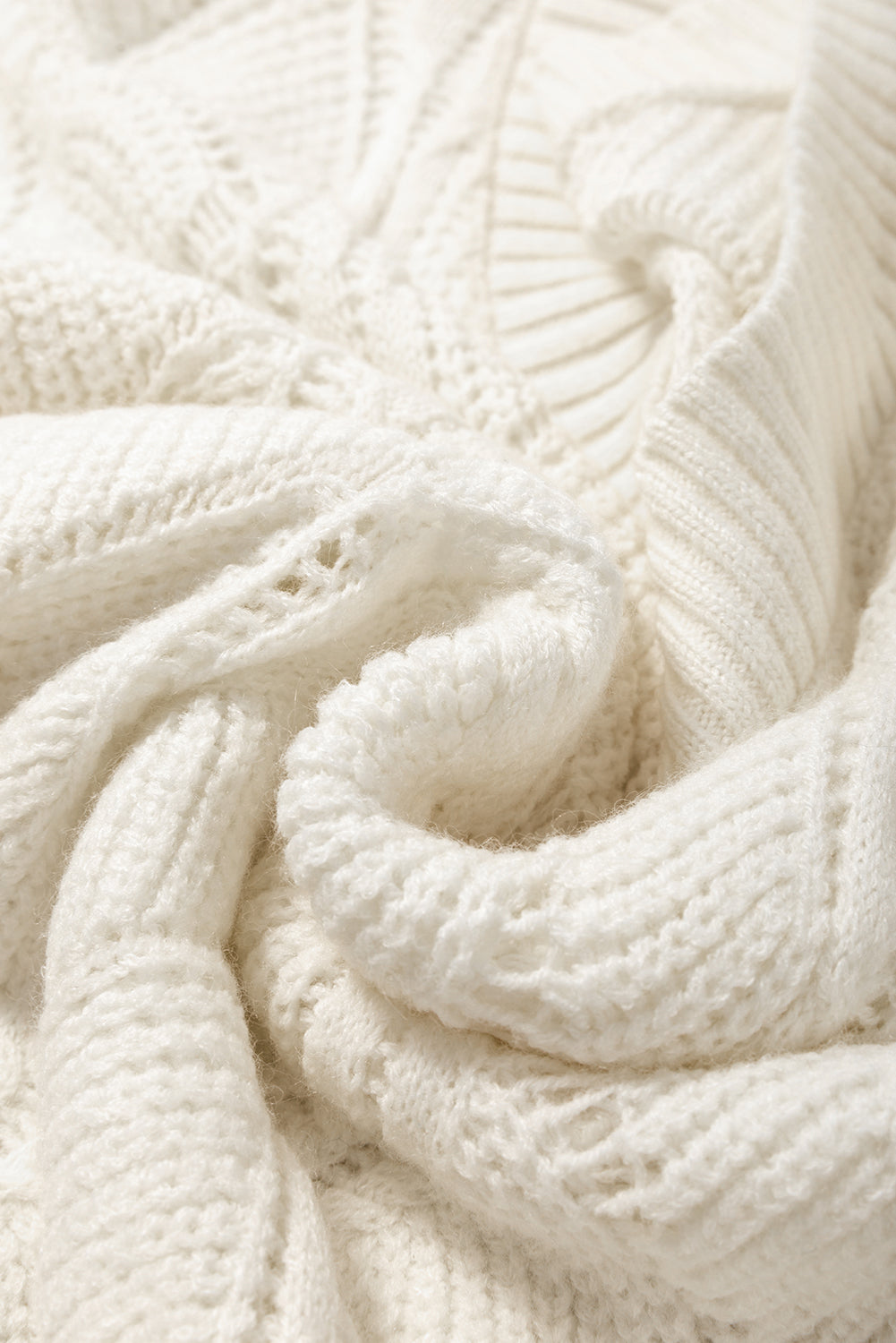 Beige Hollow Out Knit V Neck Drop Shoulder Sweater-Chaelisa's New Jammies