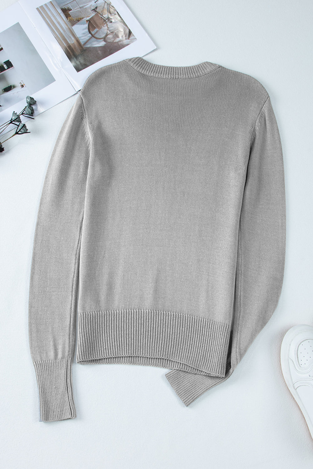 Gray Solid Color Thumbhole Sleeve Ribbed Edge Sweater-Chaelisa's New Jammies