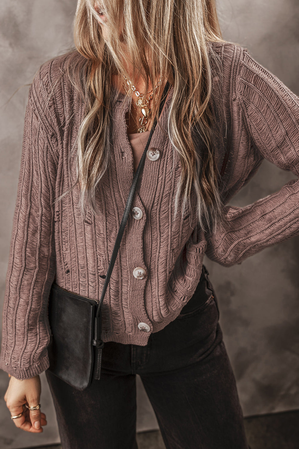 Goat Cut Out Textured Knit Buttoned Cardigan-Chaelisa's New Jammies