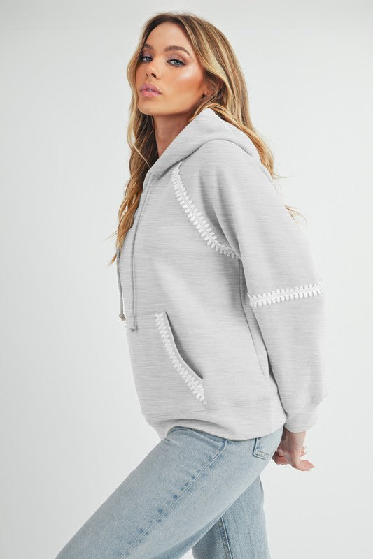 Aemi + Co Lace Detail Drawstring Hoodie with Kangaroo Pocket-Chaelisa's New Jammies