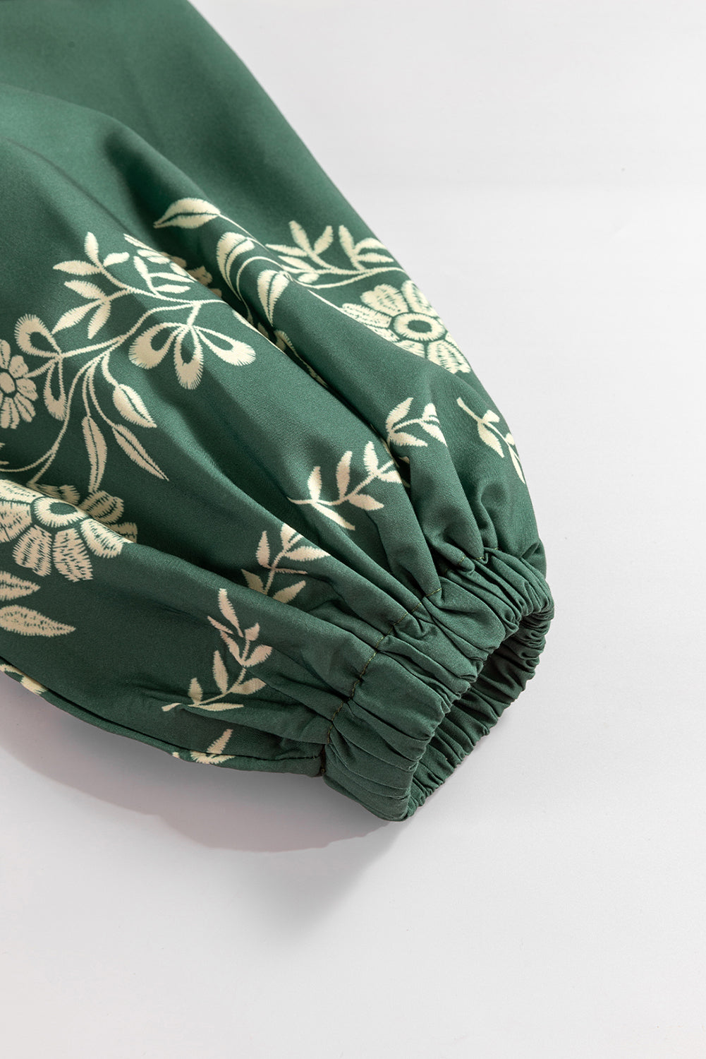 Mist Green Tie Neck Boho Floral Pattern Puff Sleeve Shift Dress-Chaelisa's New Jammies