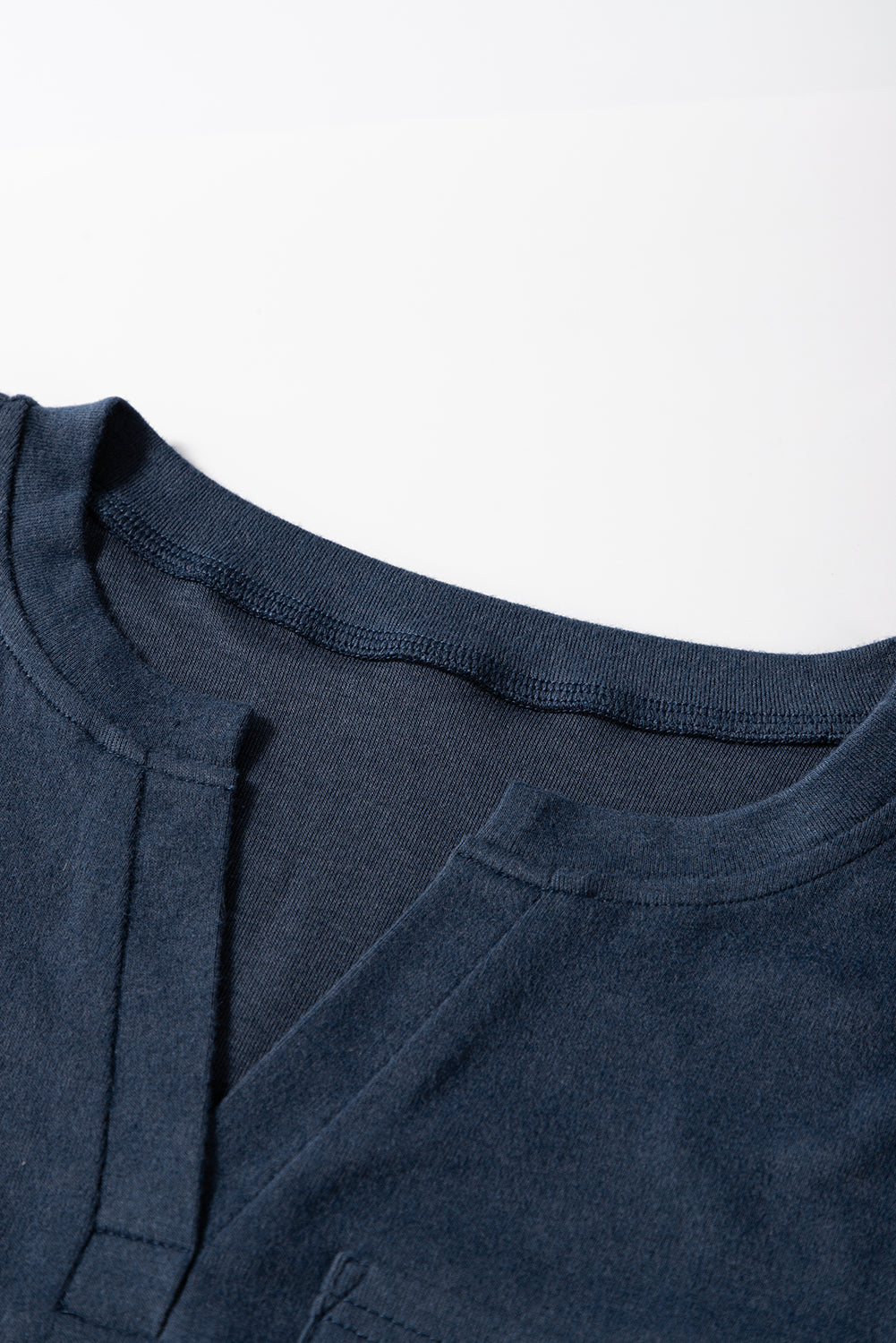 Dirty blue Notch V Neck Pocket Patched Long Sleeve T Shirt-Chaelisa's New Jammies