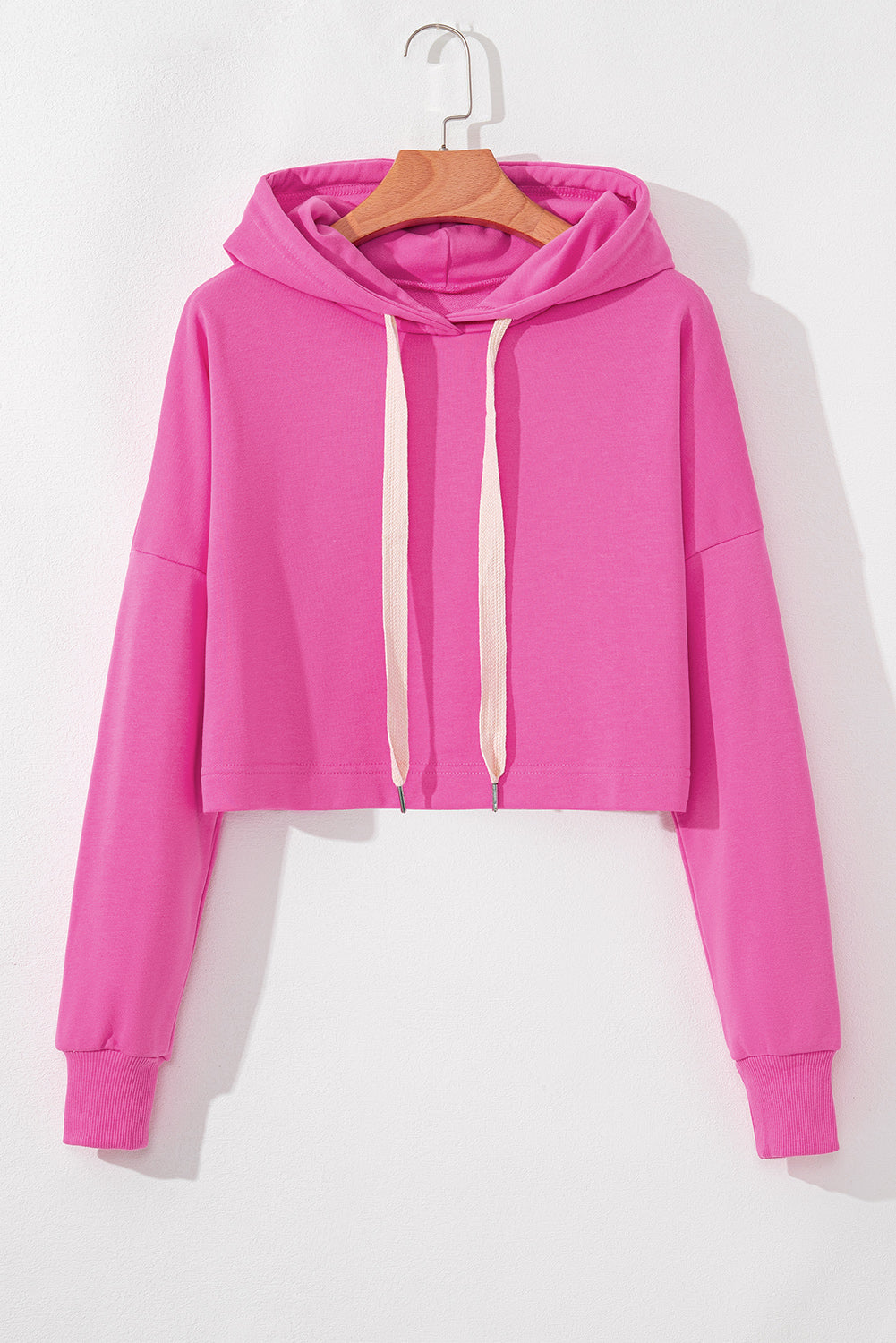 Sachet Pink Solid Drop Shoulder Drawstring Cropped Hoodie-Chaelisa's New Jammies