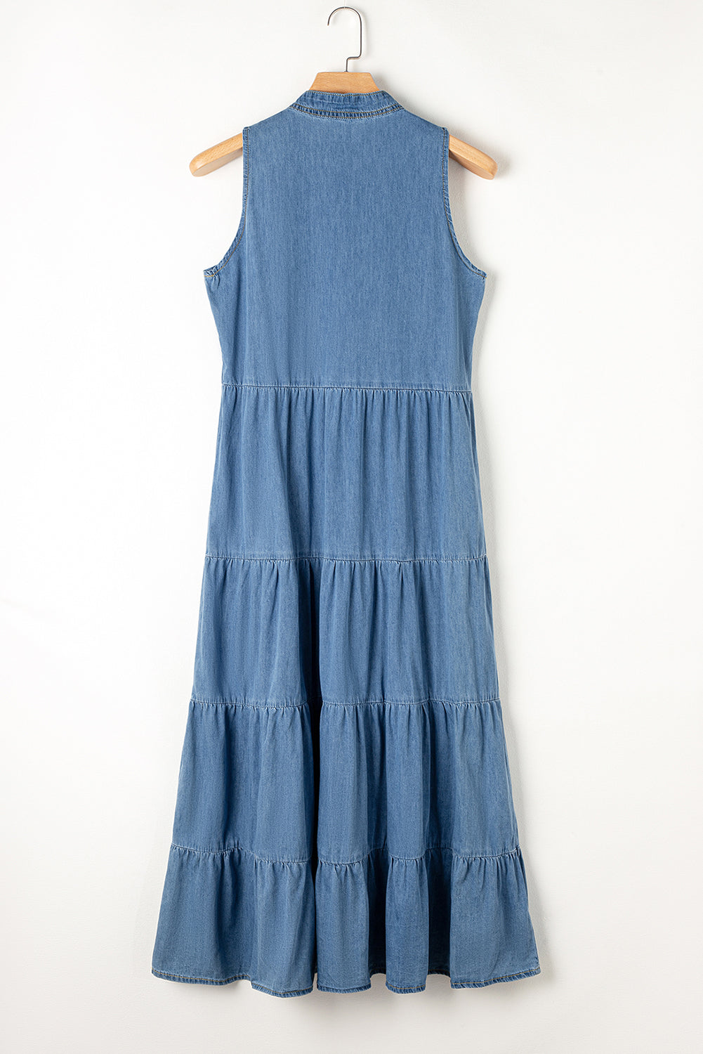 Blue Sleeveless Tiered Chambray Maxi Dress-Chaelisa's New Jammies