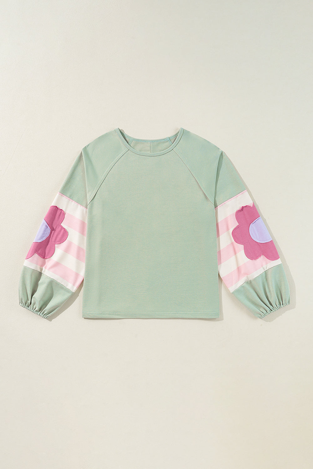 Smoke Green Flower Patchwork Raglan Sleeve Exposed Seam Oversized Top-Chaelisa's New Jammies