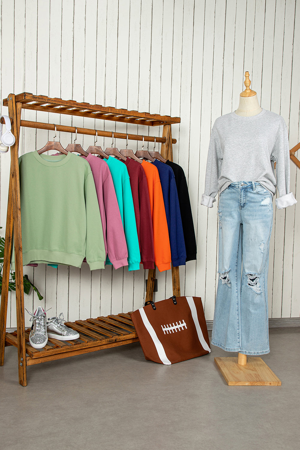 Gray Solid Fleece Lined Drop Shoulder Terry Sweatshirt-Chaelisa's New Jammies