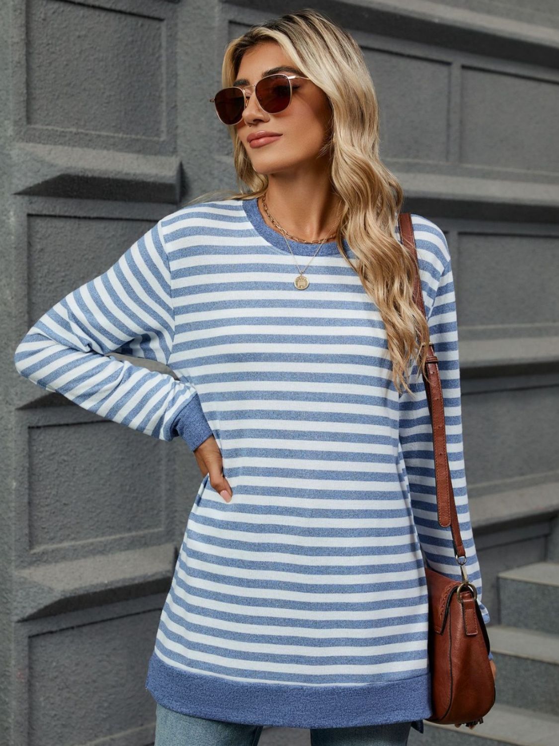 Striped Round Neck Long Sleeve T-Shirt-Chaelisa's New Jammies