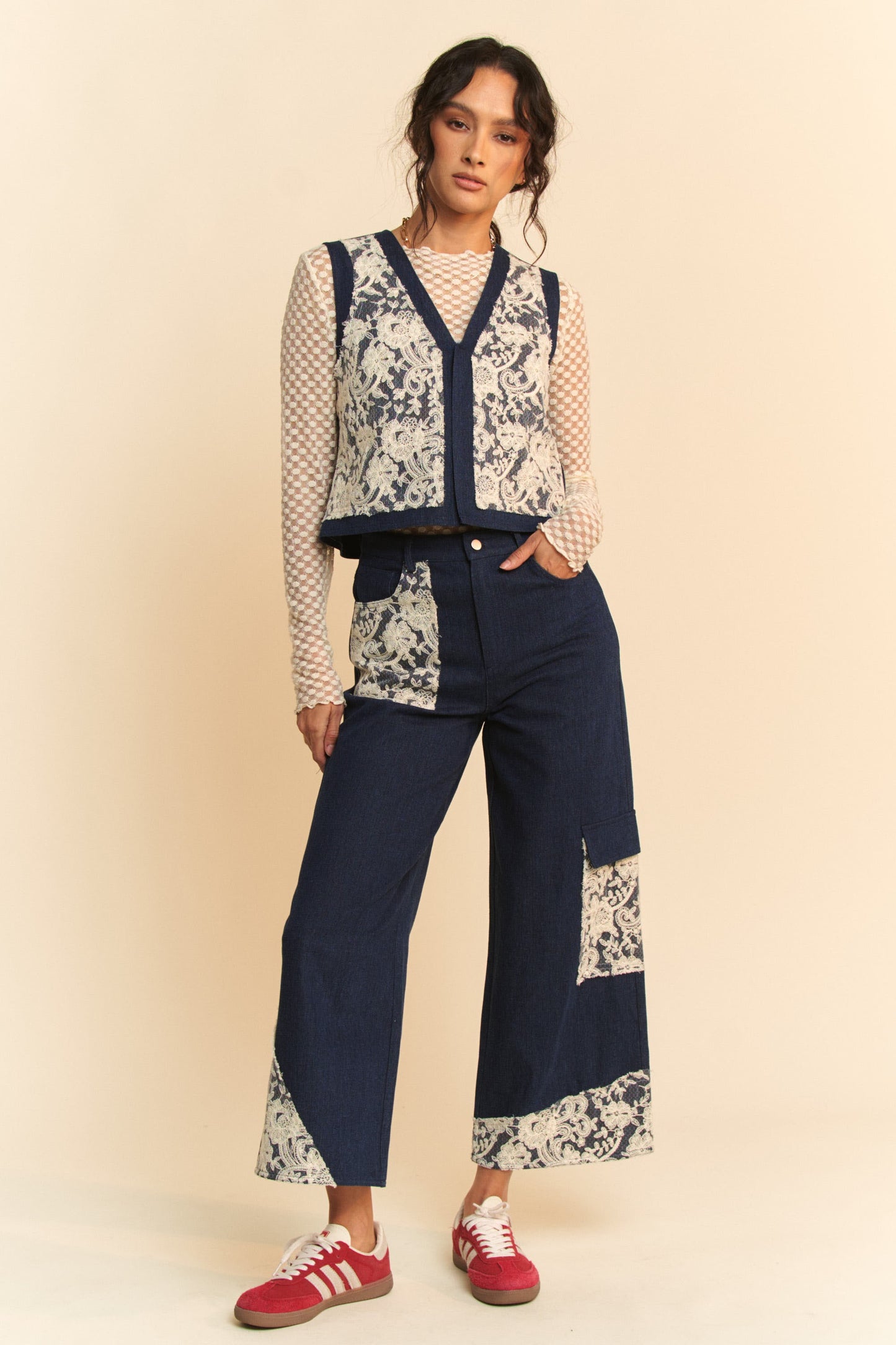 Davi & Dani Lace Patch Open Front Denim Vest-Chaelisa's New Jammies