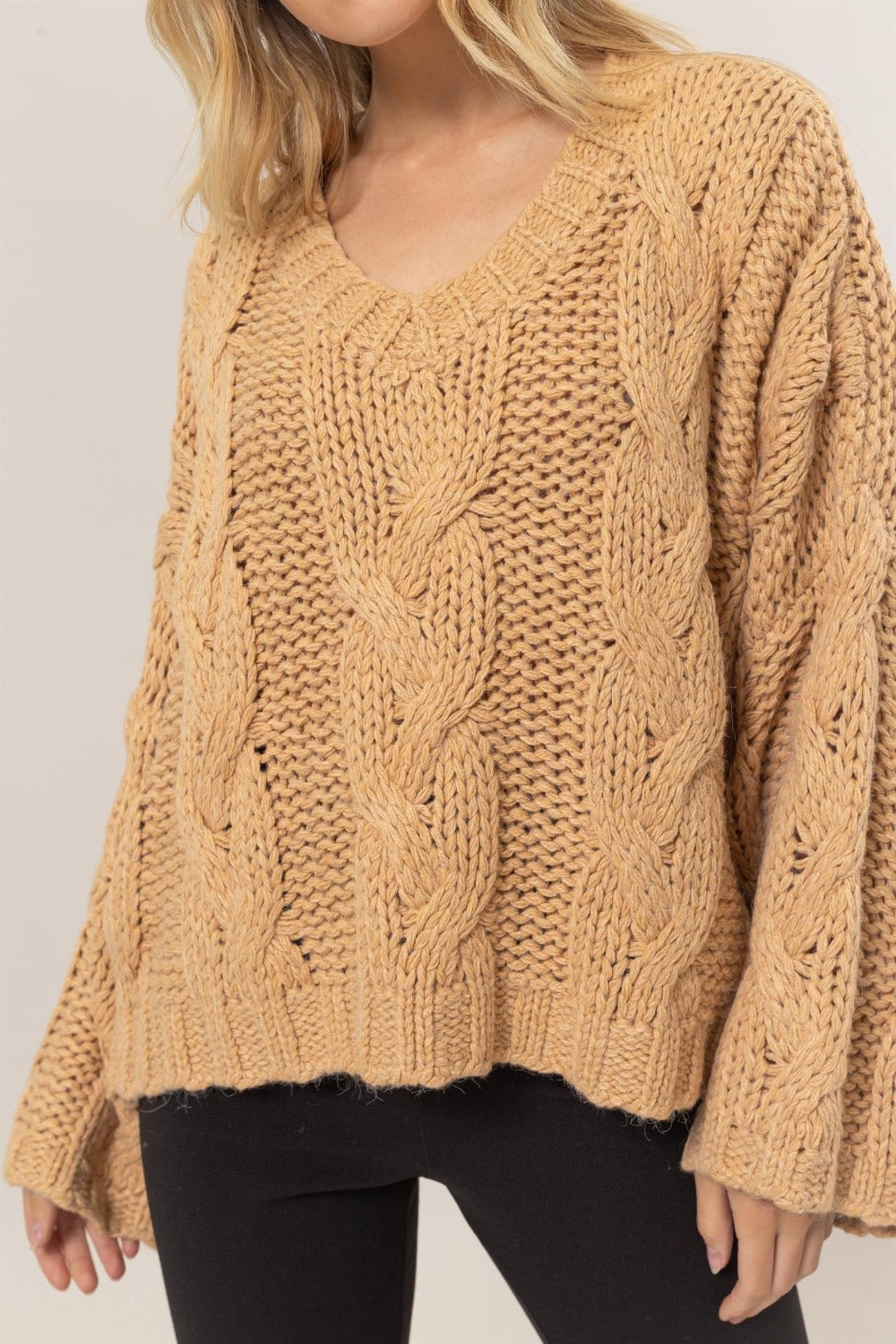 HYFVE Cable Knit V-Neck Sweater-Chaelisa's New Jammies