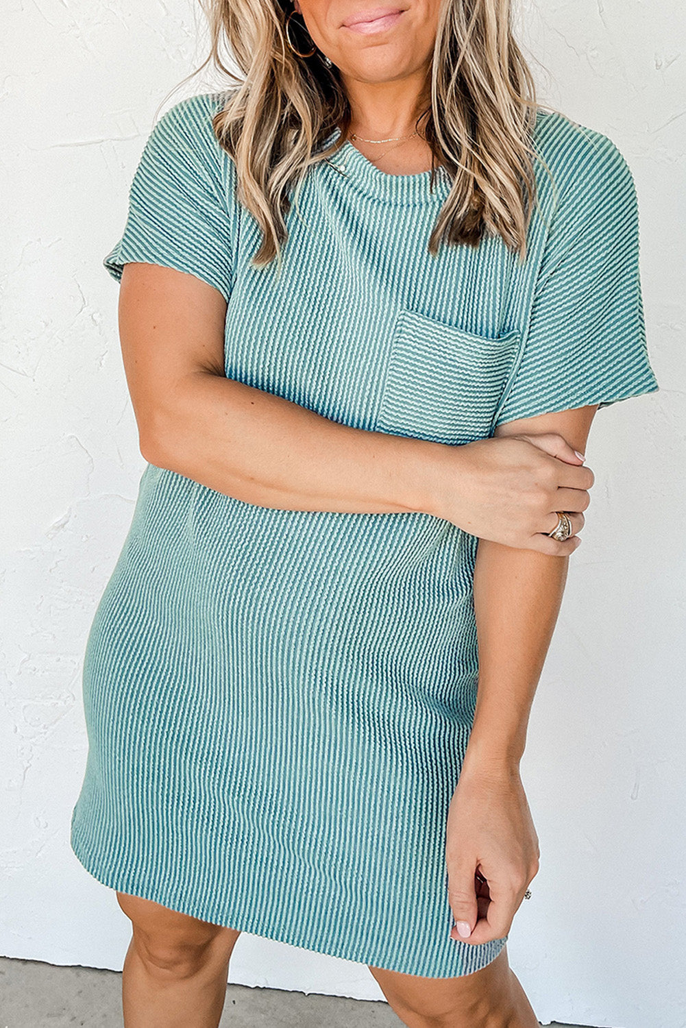 Blue Striped Ribbed Knit T-shirt Shift Dress-Chaelisa's New Jammies