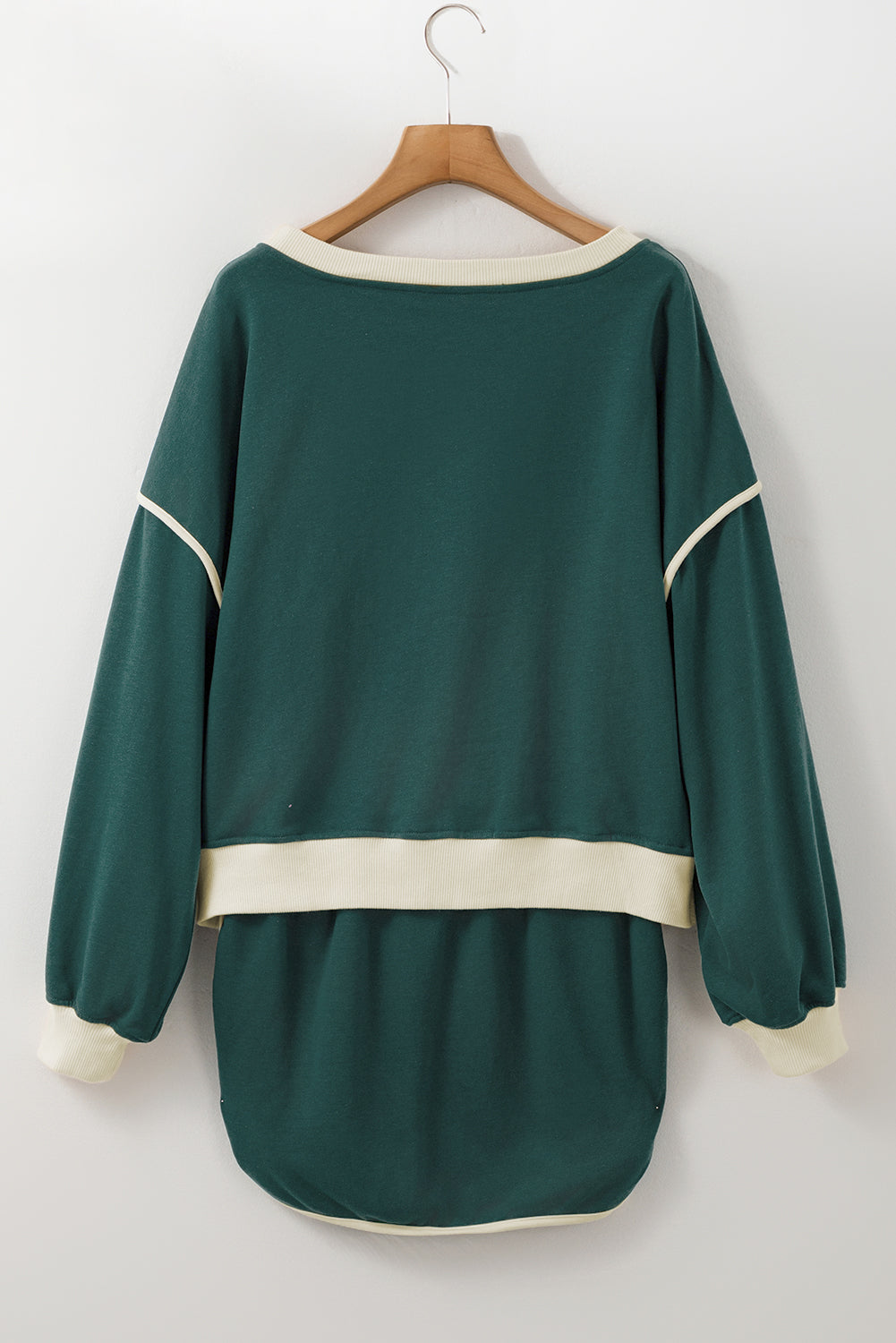 Evergreen Color Contrast Loose Pullover and Lace-up Waist Skort Set-Chaelisa's New Jammies