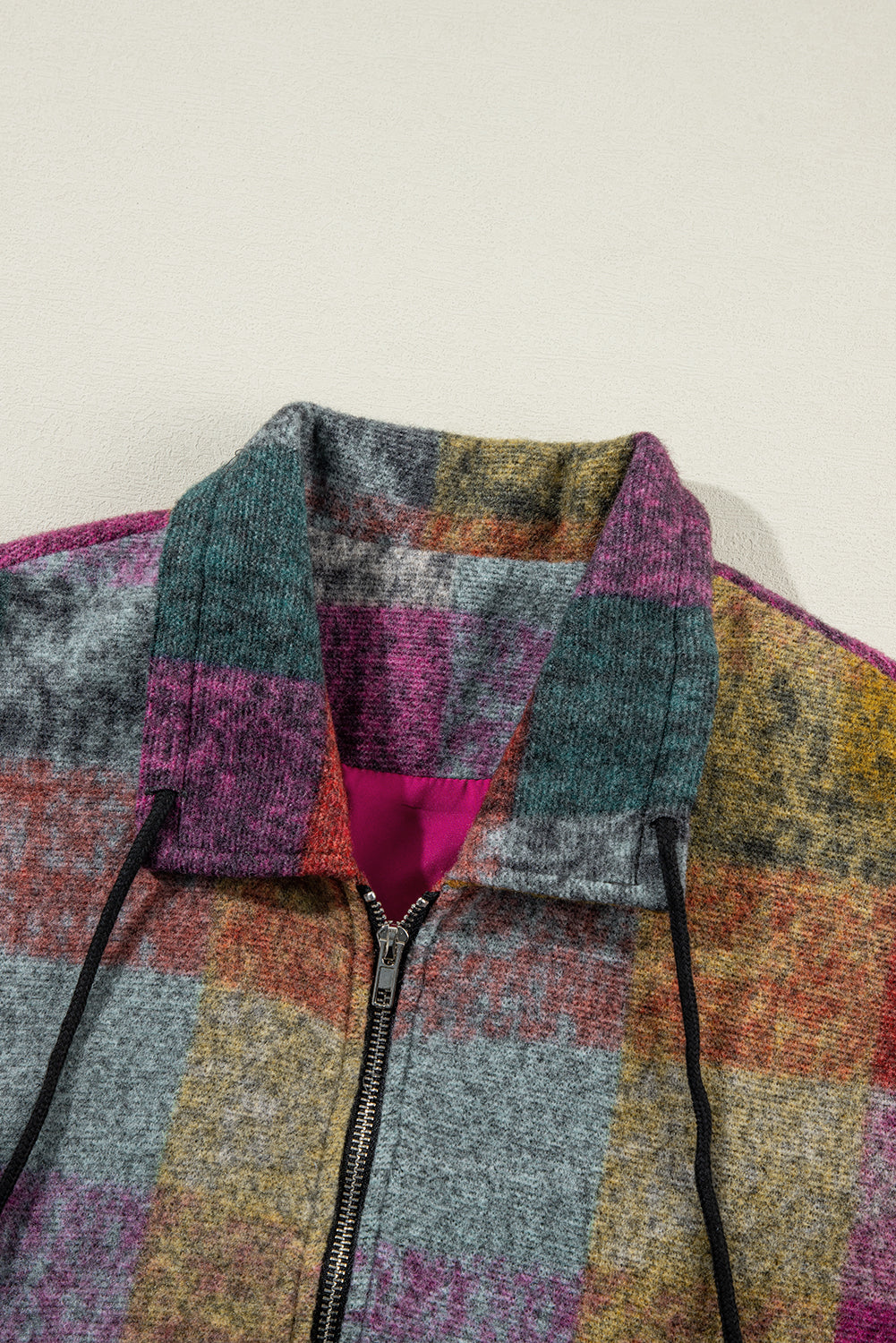 Multicolor Plaid Print Side Pockets Zipped Loose Vest-Chaelisa's New Jammies
