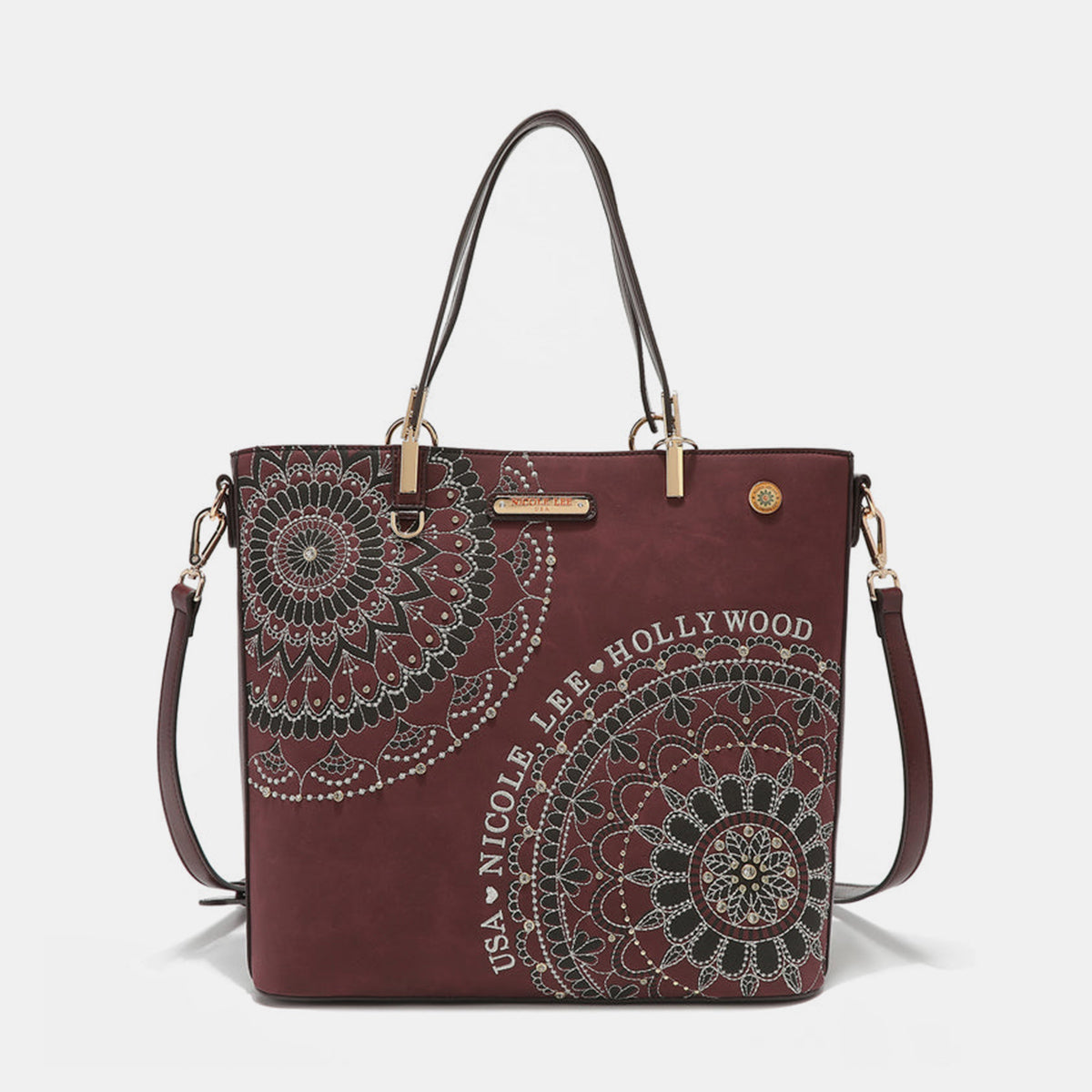 Nicole Lee USA Metallic Stitching Embroidery Inlaid Rhinestone Tote Bag-Chaelisa's New Jammies