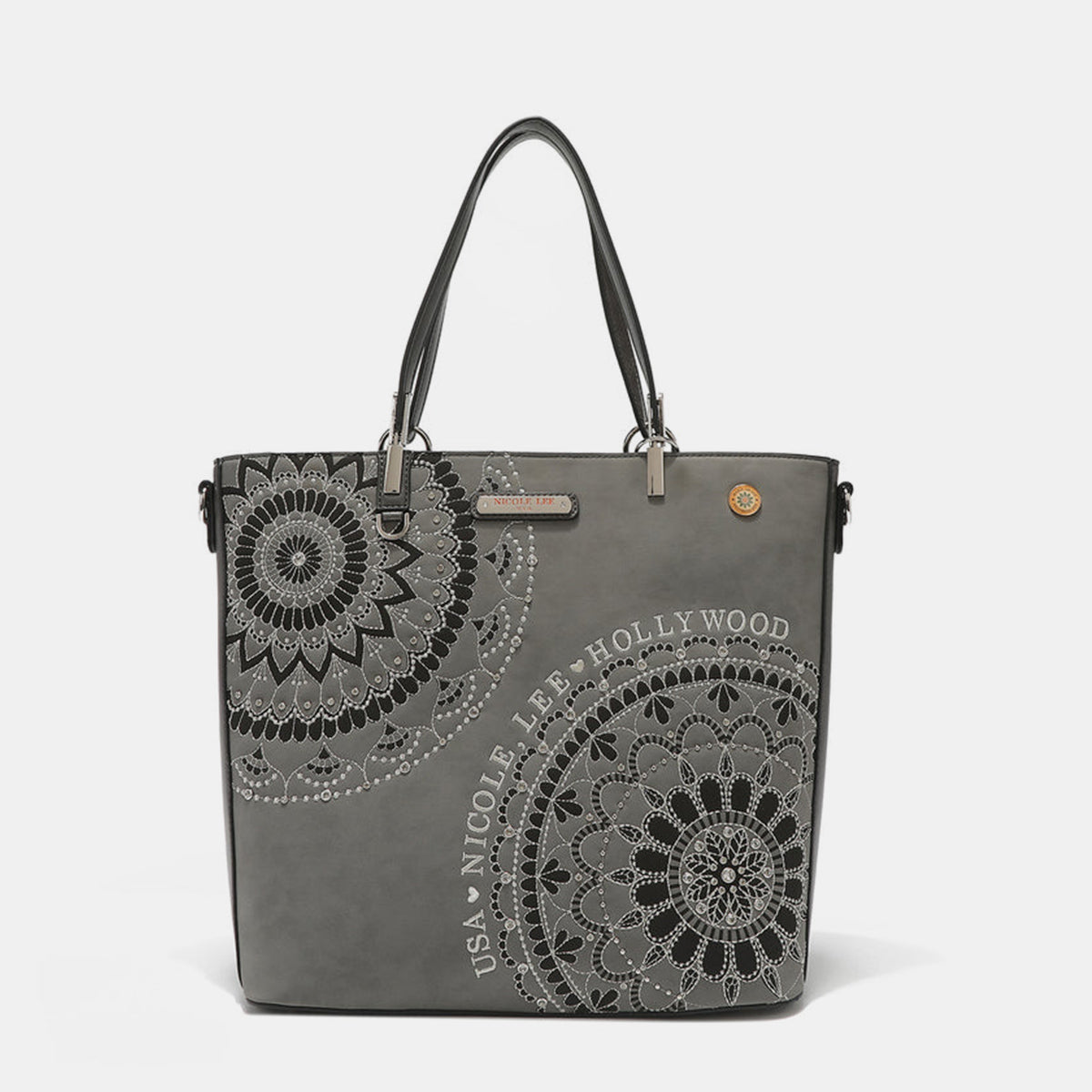 Nicole Lee USA Metallic Stitching Embroidery Inlaid Rhinestone Tote Bag-Chaelisa's New Jammies