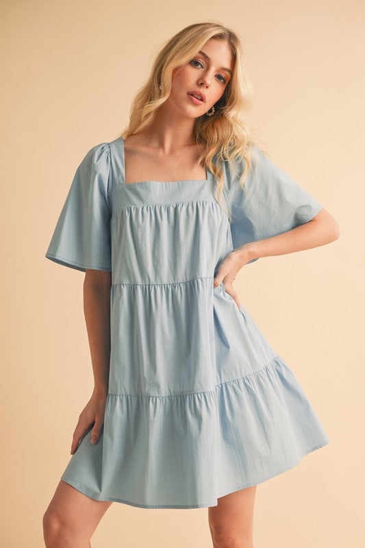 Aemi + Co Square Neck Half Sleeve Tiered Dress-Chaelisa's New Jammies