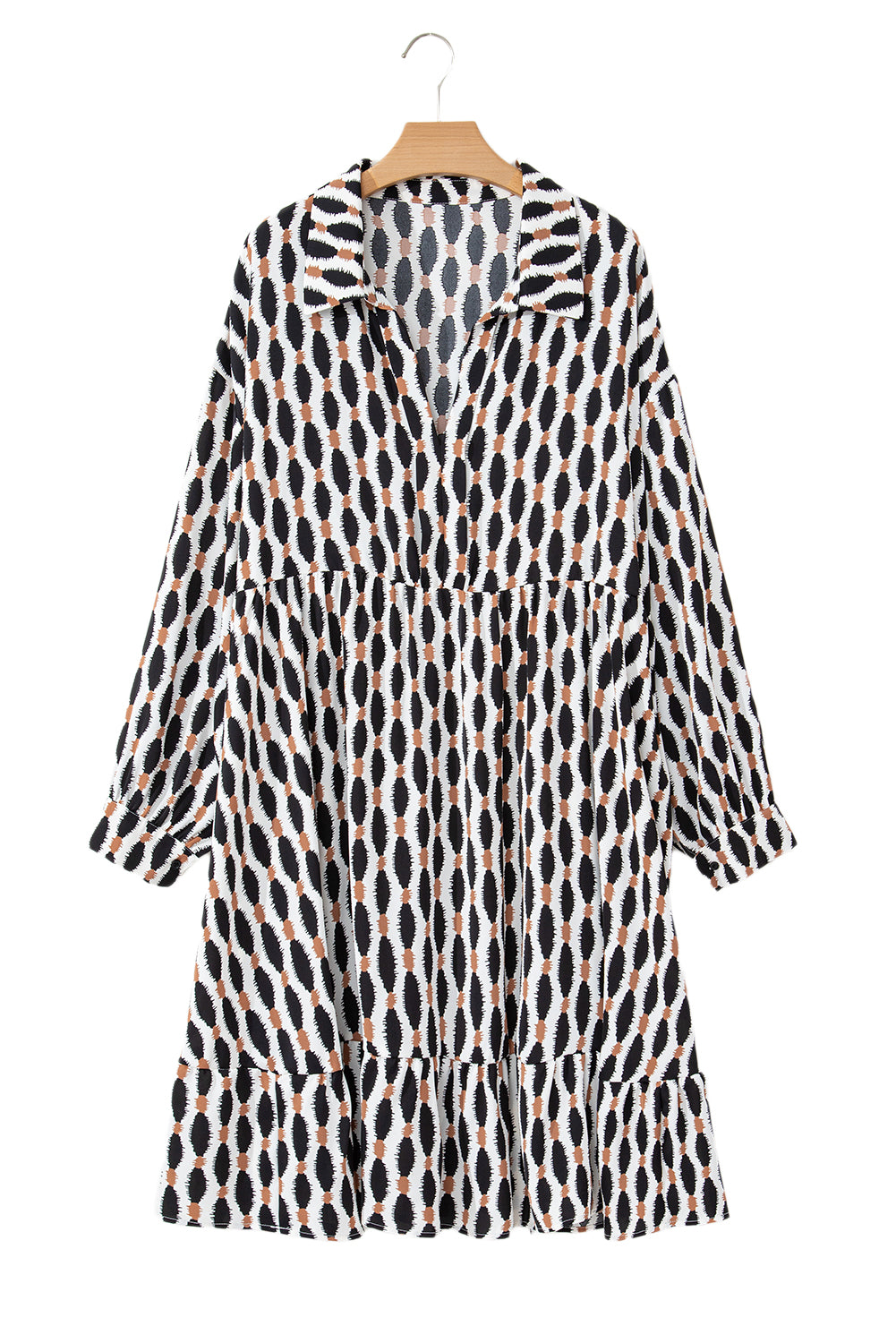Apricot Abstract Print Collared V Neck Plus Size Mini Dress-Chaelisa's New Jammies