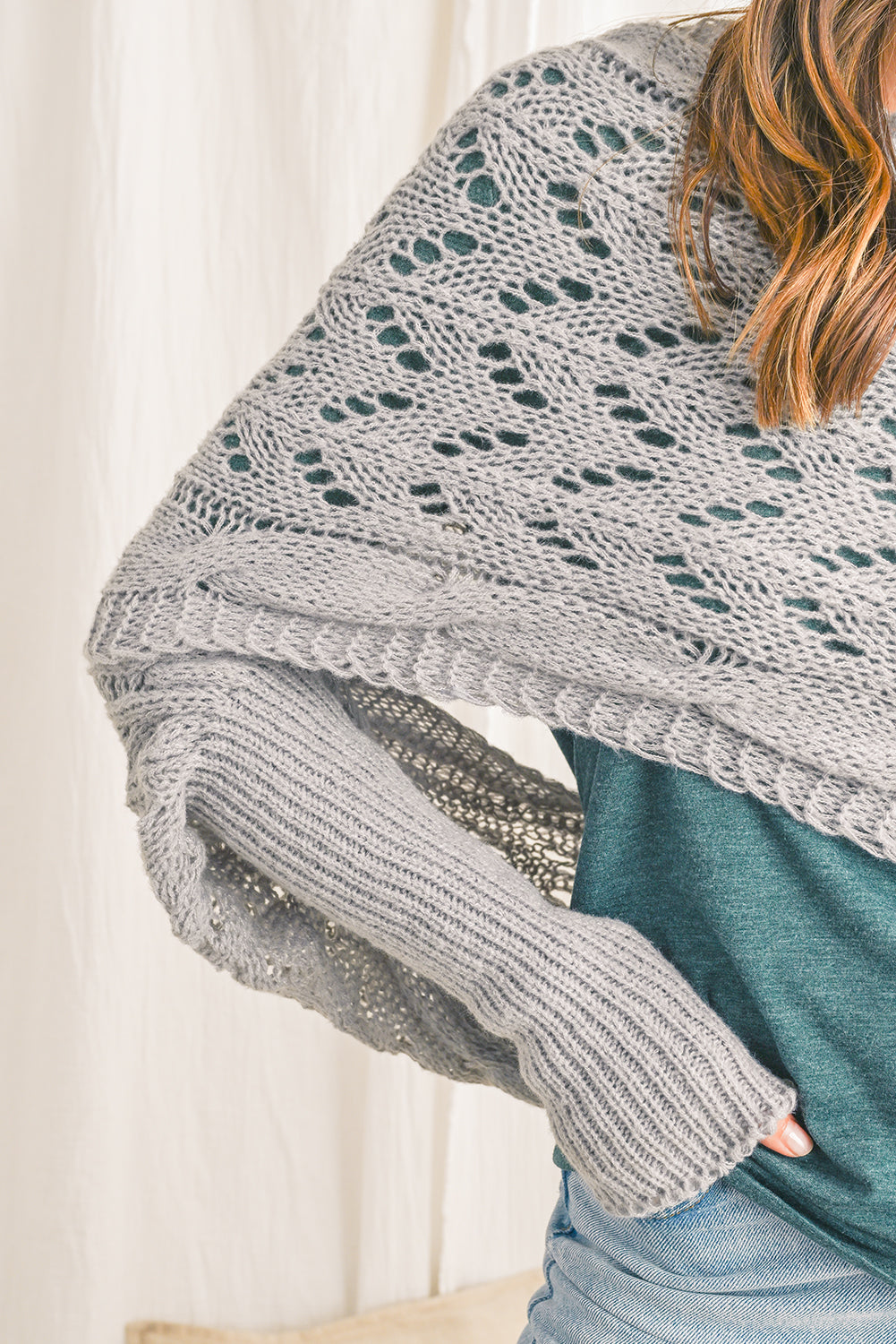 Gray Cross Detail Hollowed Knit Scarf with Sleeves-Chaelisa's New Jammies