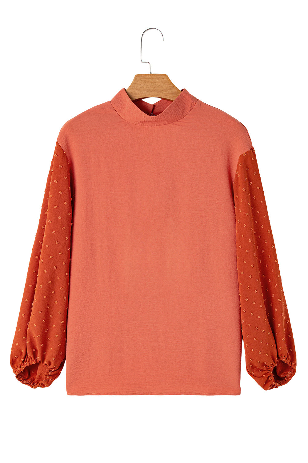 Russet Orange Swiss Dot Balloon Sleeve Patchwork Crinkle Blouse-Chaelisa's New Jammies