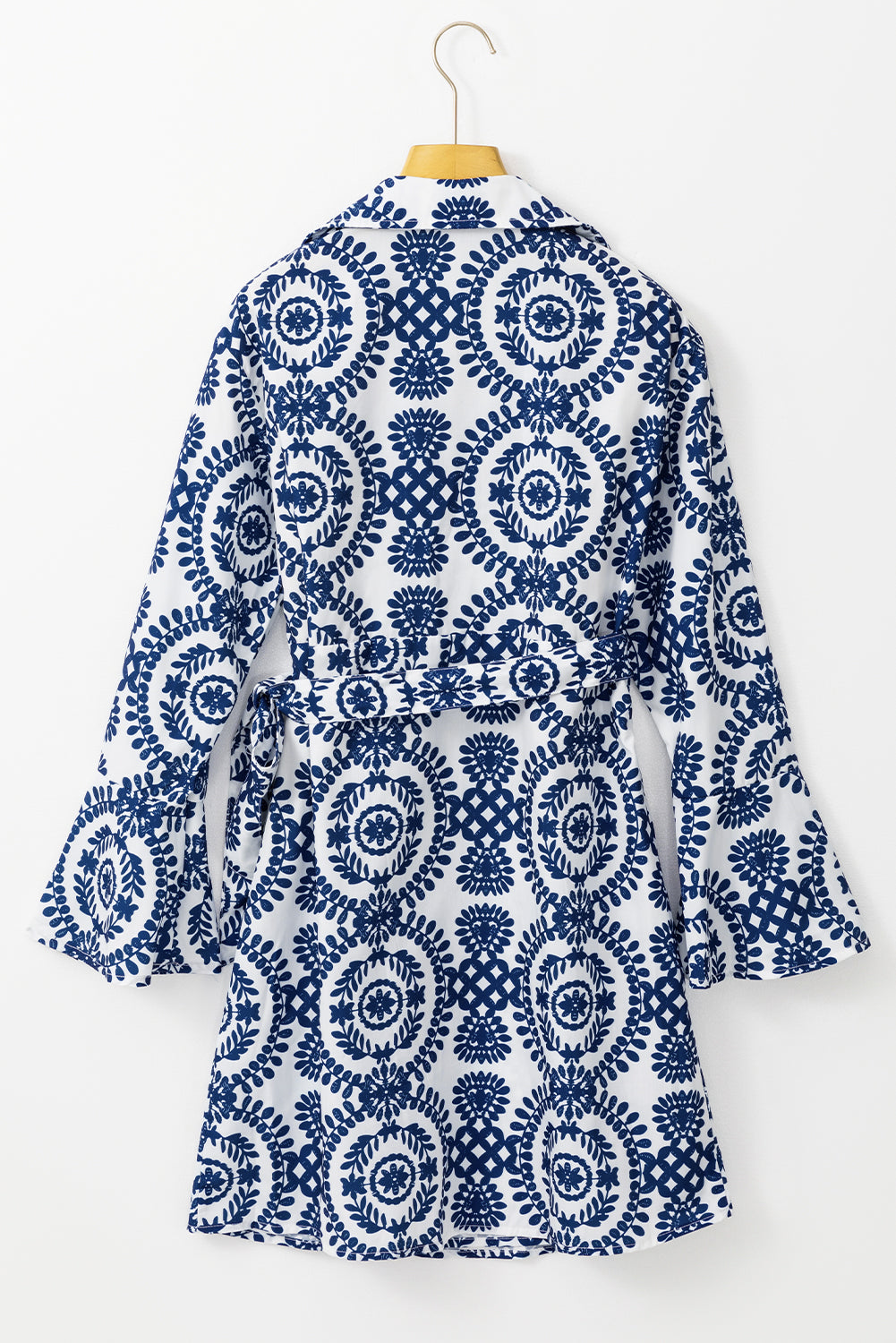 Blue Floral Print V Neck Wrapped Knot Long Sleeve Dress-Chaelisa's New Jammies