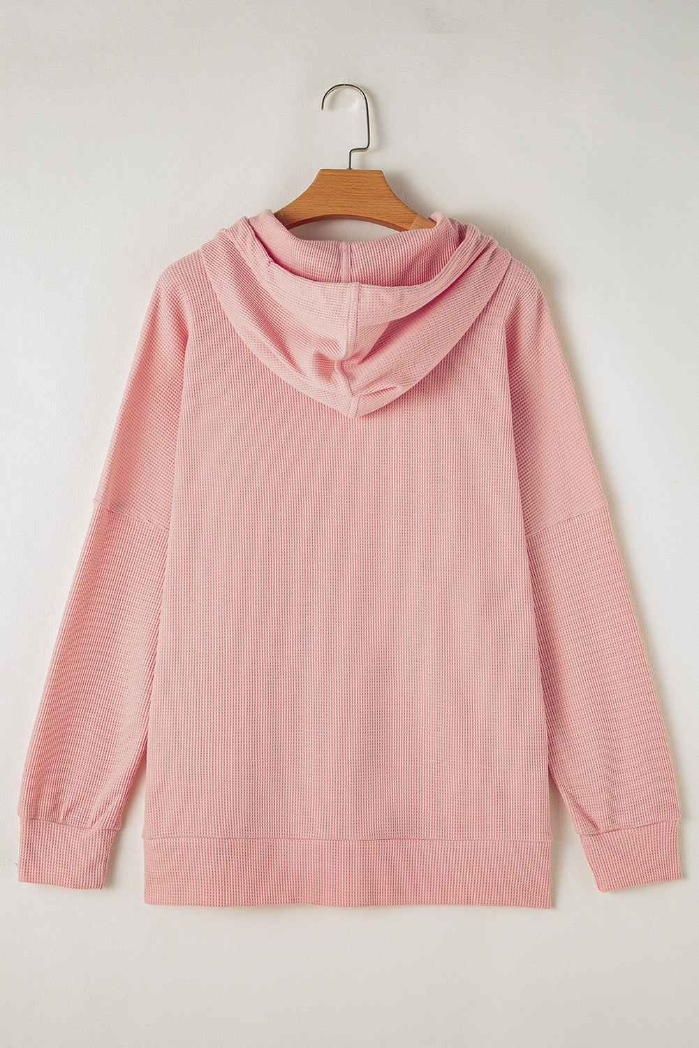 Light Pink Waffle Knit Fleece Lined High Low Oversized Hoodie-Chaelisa's New Jammies
