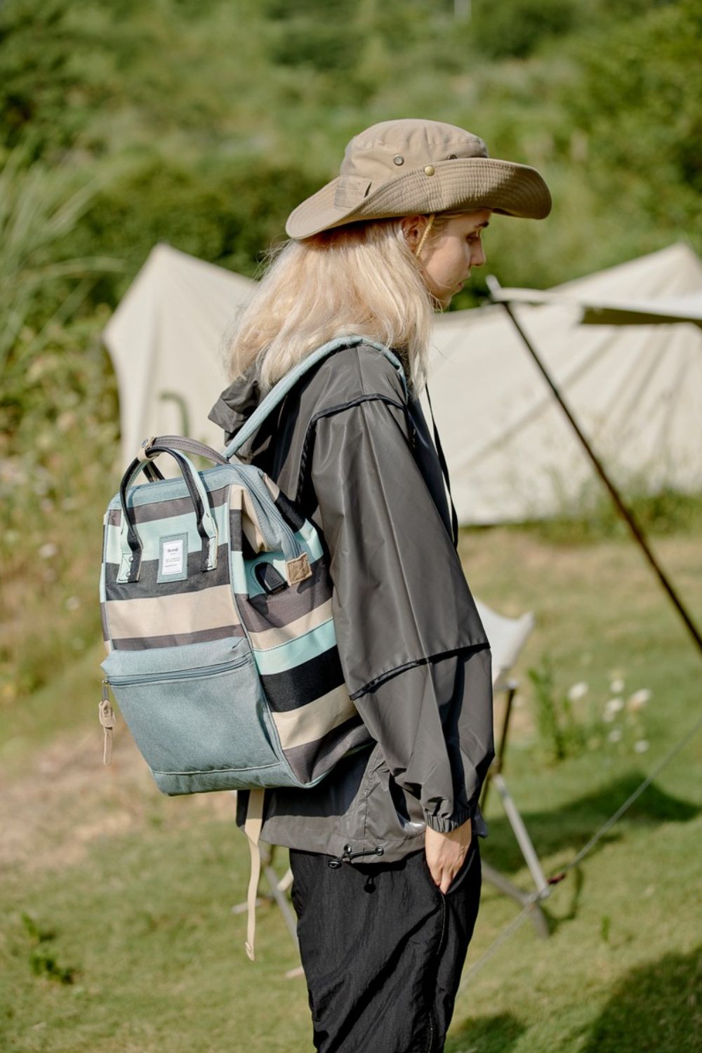 Himawari Striped Waterproof Nylon Backpack Bag with Side Pockets-Chaelisa's New Jammies