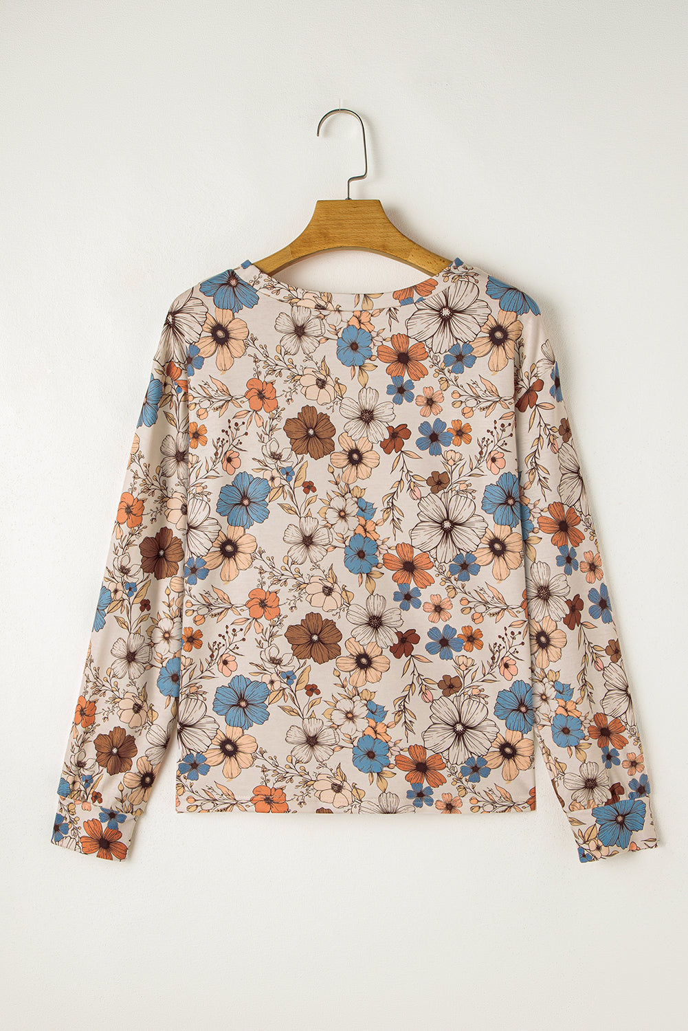 Khaki Floral Print Loose Crew Neck Long Sleeve T Shirt-Chaelisa's New Jammies